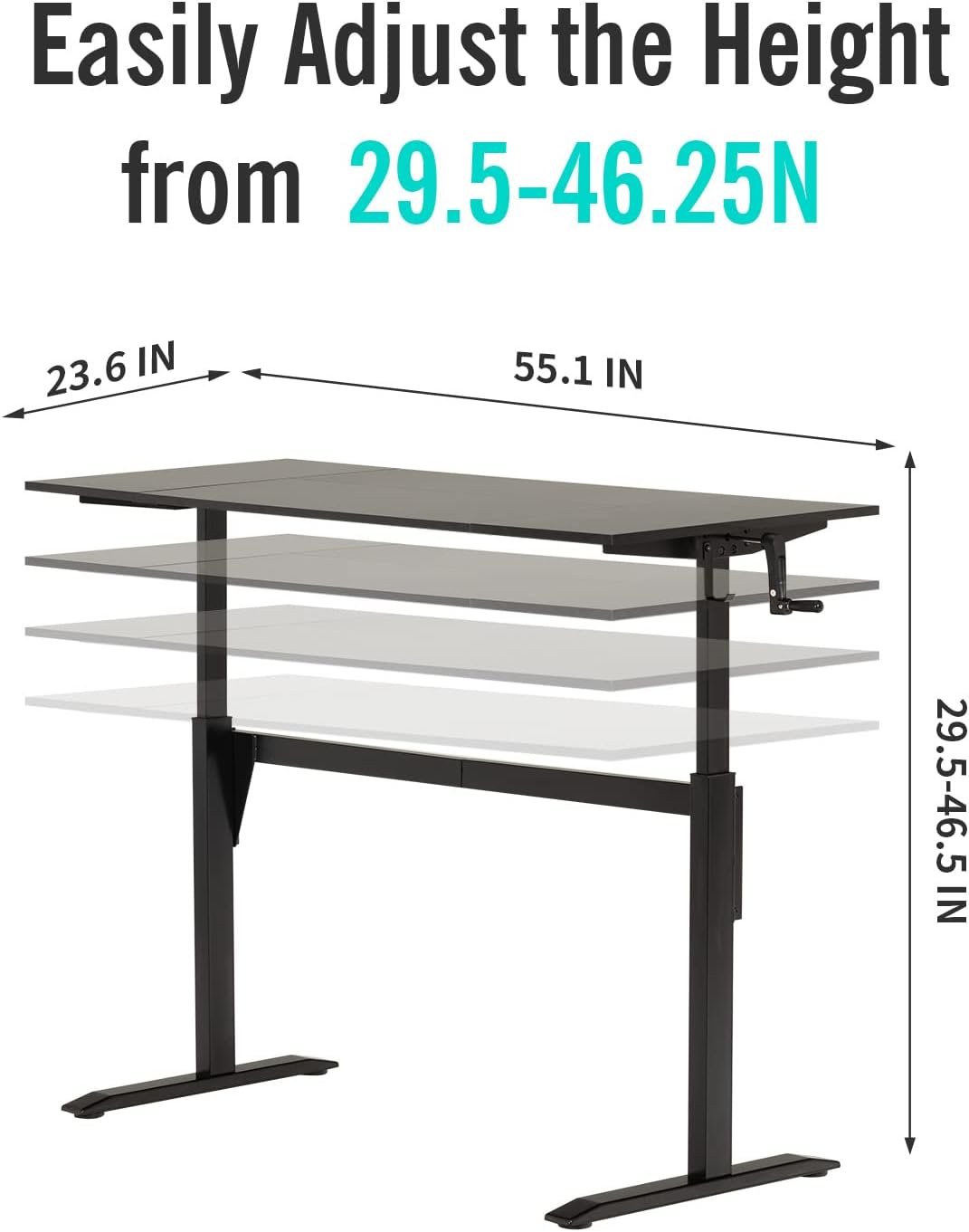 UNICOO - Crank Adjustable Height Standing Desk, Game Table, Home Office Desk, Computer Table 55 * 23.6 in Tabletop (XJH-C-55 Black)