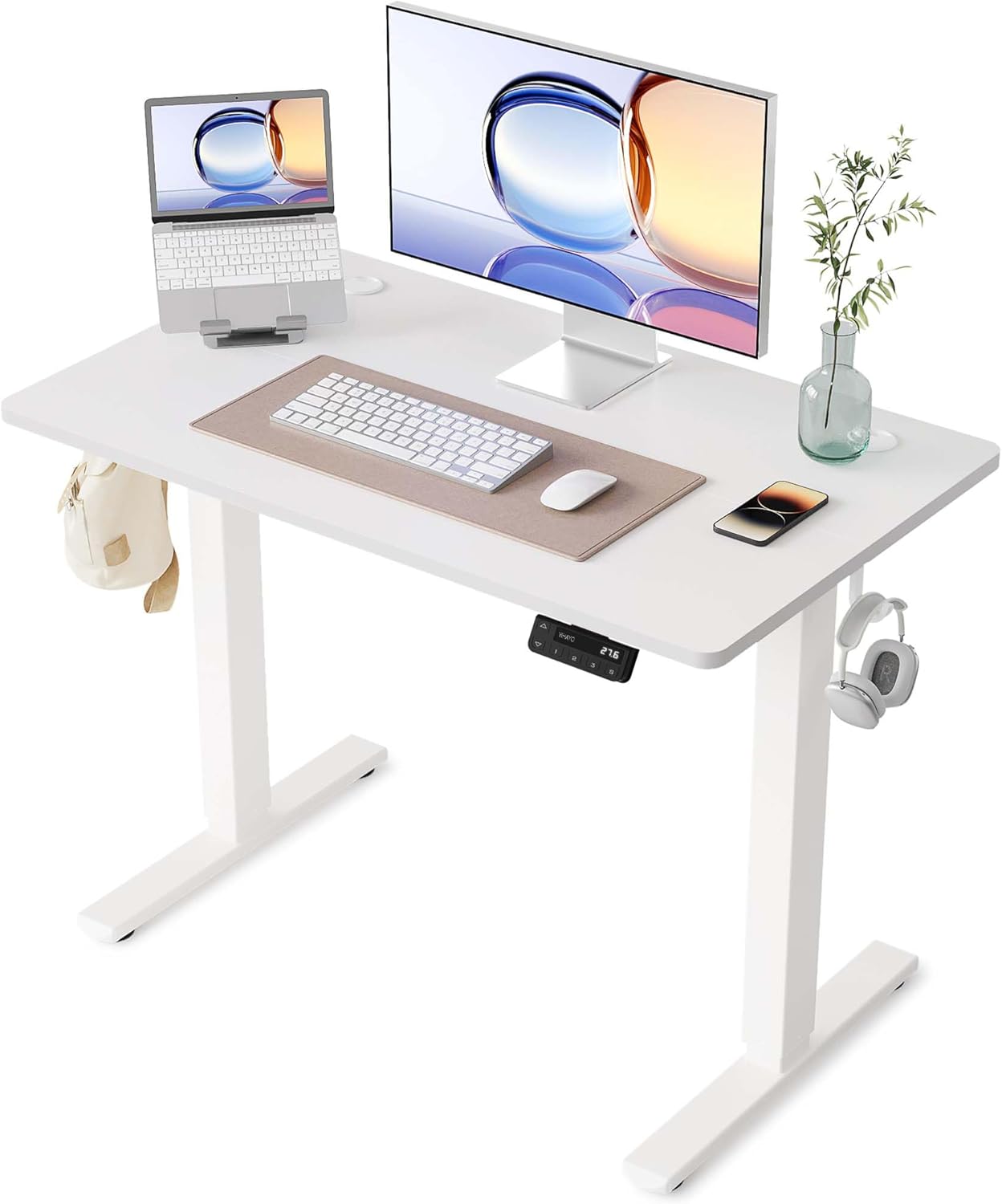 YIHAYO Electric Standing Desk, 48 x 24 Inches Stand Up Desk with Splice Board, Adjustable Height Desk, Computer Desk for Home Office, Black Frame/Rustic Brown Top