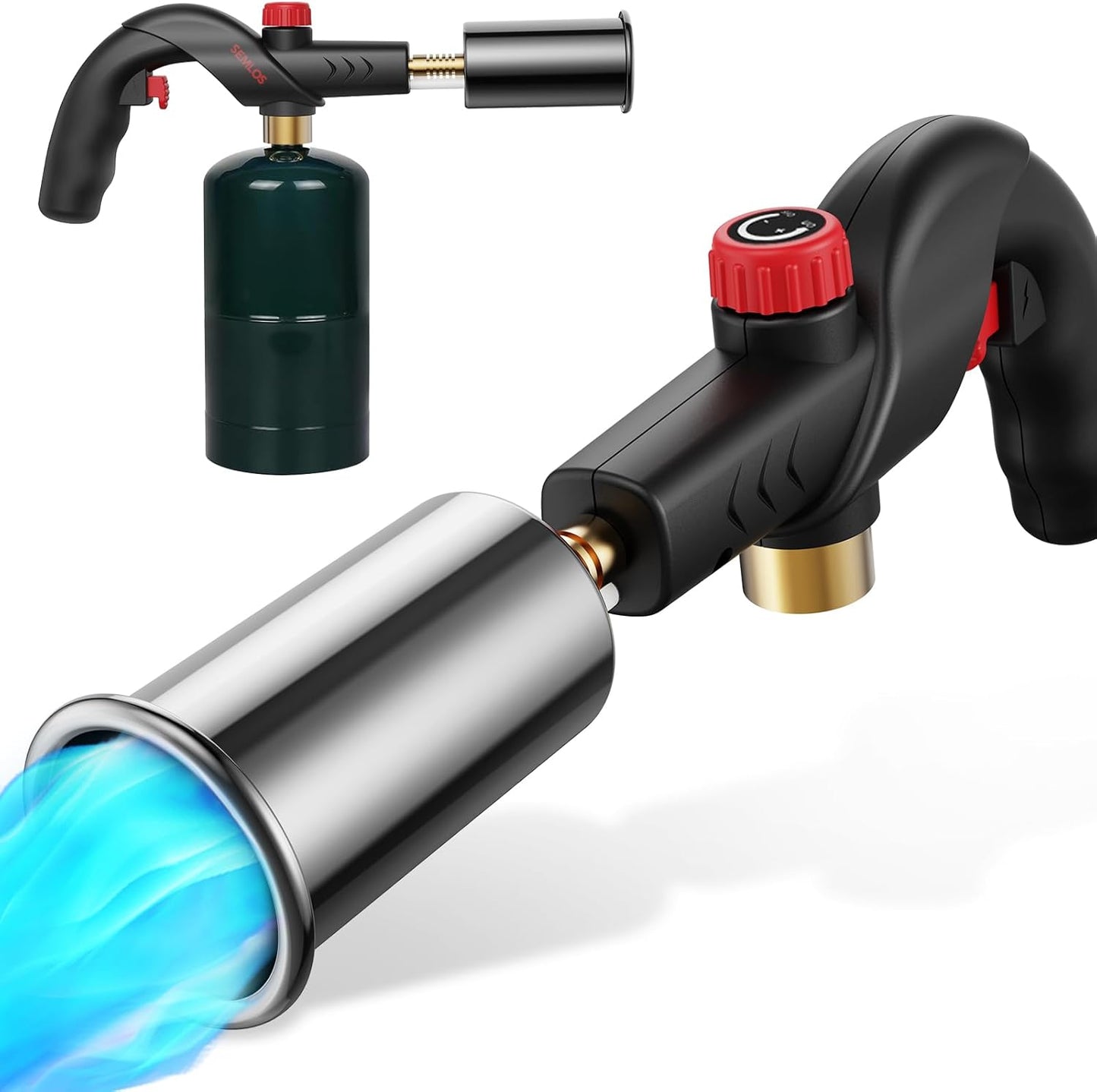 Semlos Propane Torch Head, Powerful Flame Thrower Gun, Adjustable Charcoal Lighter, Searing Torch for BBQ, Camping, Welding (Propane Tank Not Included)