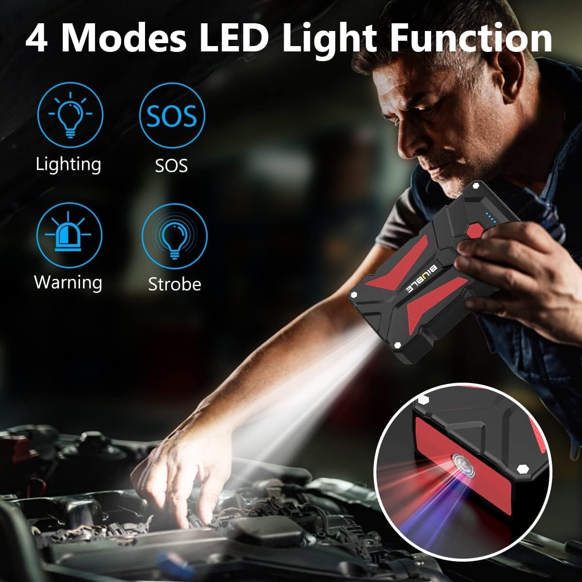 Car Battery Starter, 7000A Peak 12V Car Auto Jump Starter Power Pack with USB Quick Charge 3.0 (Up to 10L Gas or 8.0L Diesel Engine)