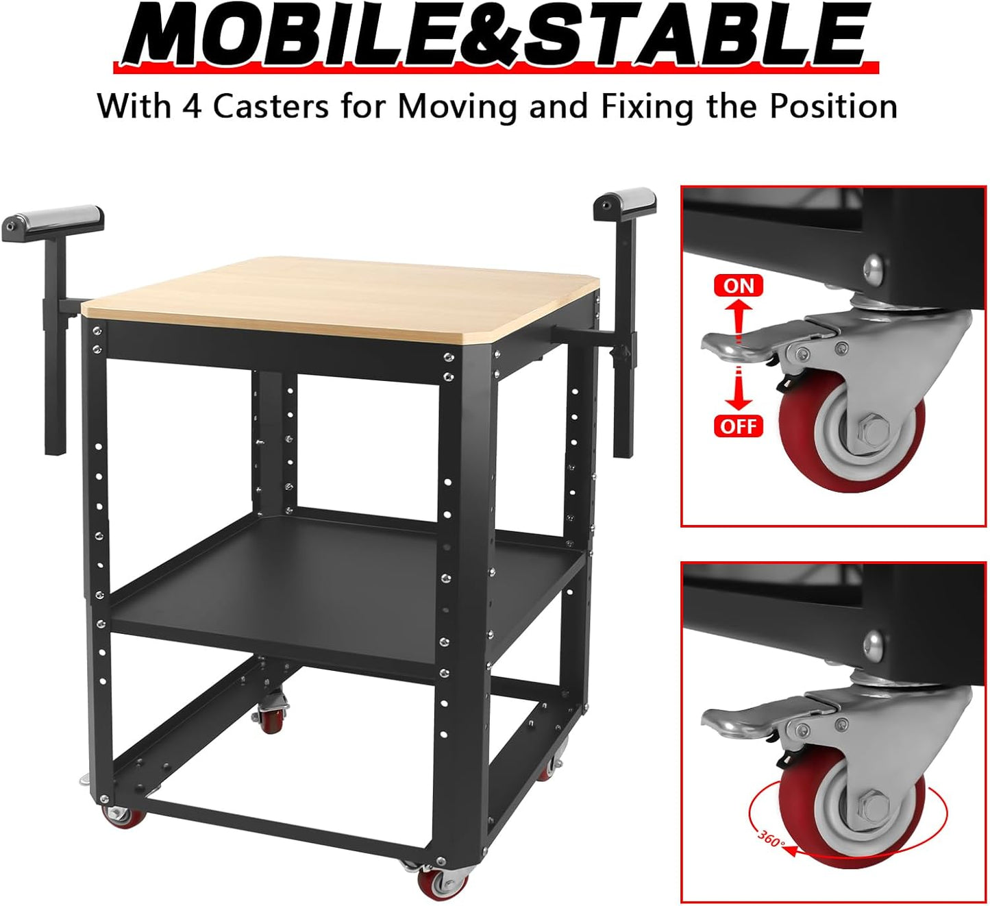 Rolling Planer Stand with Wheels,550 lbs Load Capacity Miter Saw Stand,Height Adjustable Power Tool Stand,Planer Table Stand with Extension Rollers, for Most Planers, Saws, Bench- Machines