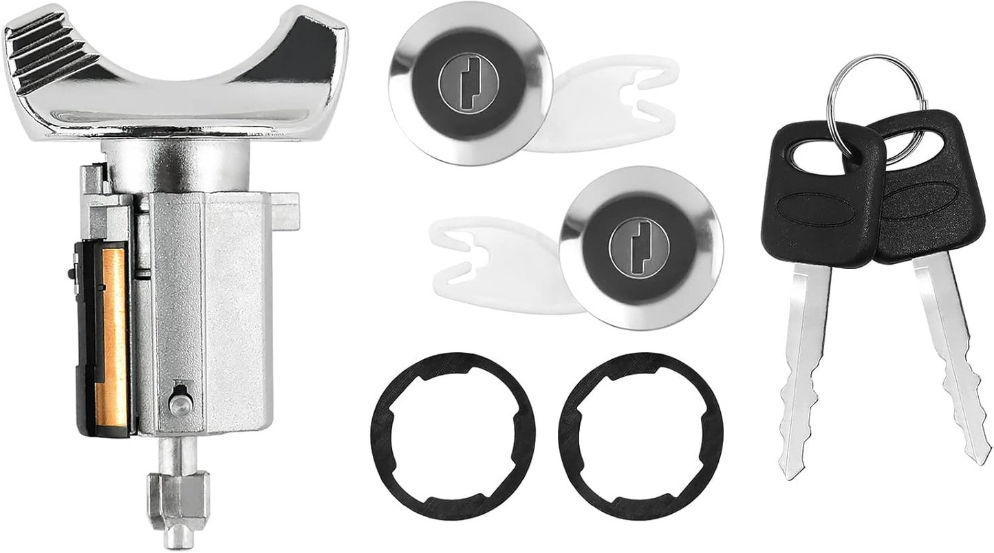 C-42-195 Ignition Switch Lock Cylinder & Door & Pickup Tailgate with Lock Pawl Lever Set w/2 Keys for Ford F-Series F150 1997-2003, F250 & F350 1998-2004, Replace# LC6177+DL5885+597638 (No Chip)