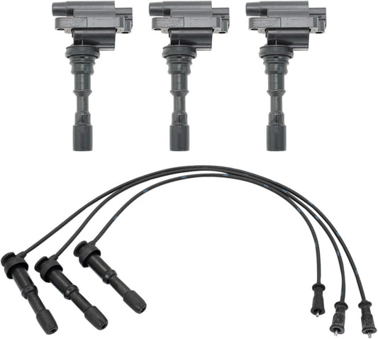 TRQ Ignition Kit Ignition Coil Spark Plugs Wire Set Compatible with 2003-2005 Hyundai XG350
