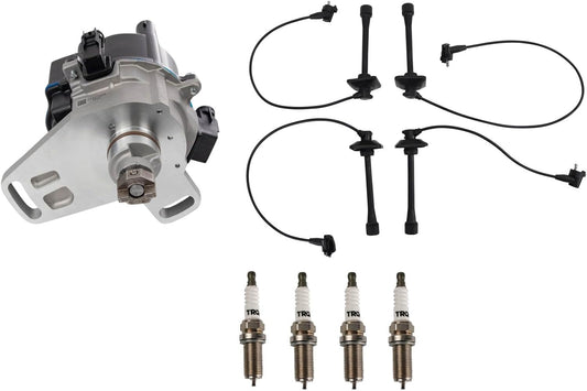 TRQ Ignition Kit Distributor Spark Plugs Wire Set Compatible with 1993-1995 Toyota Camry 1992-1995 Celica MR2