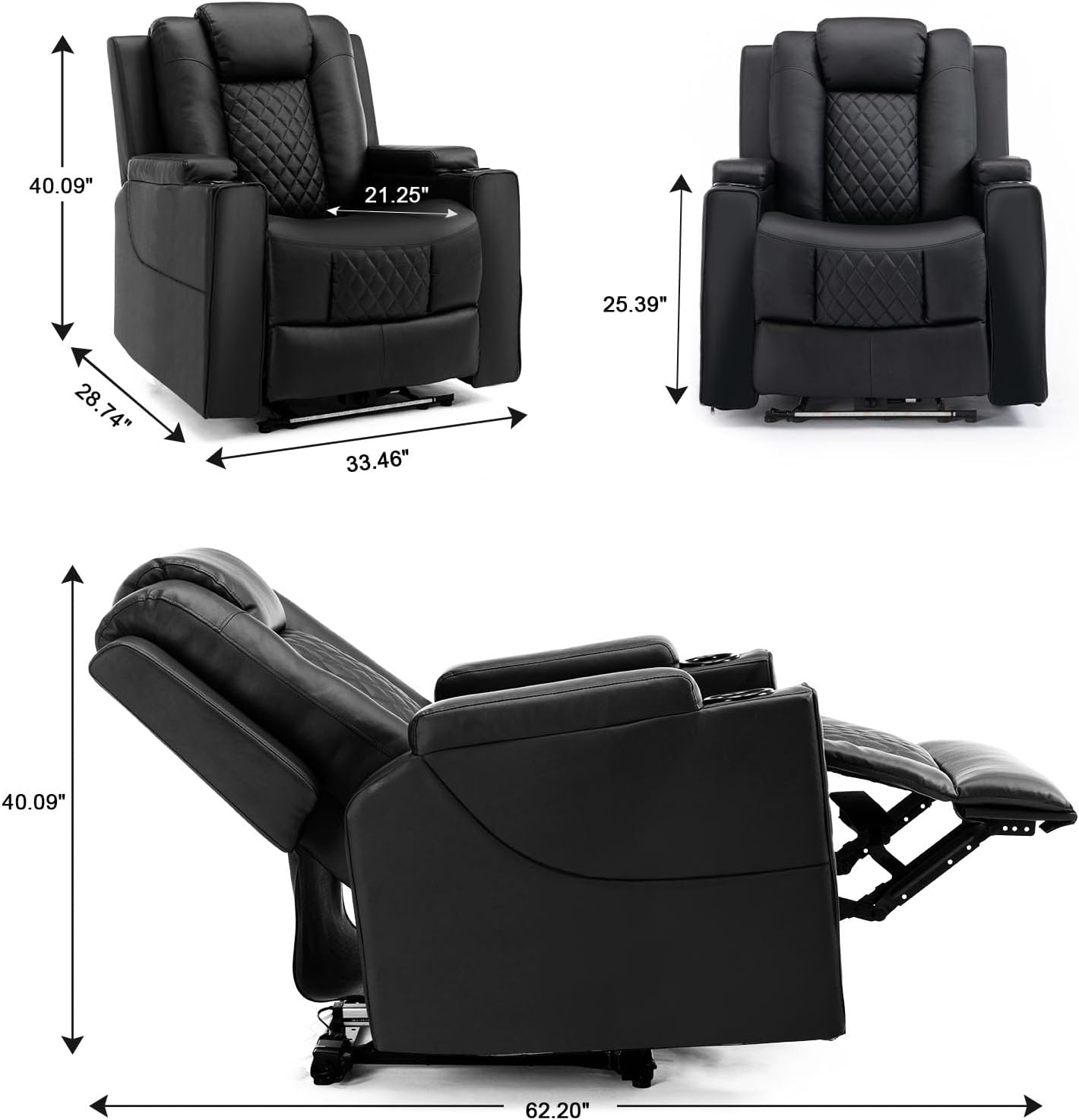 COMHOMA Power Recliner Chair PU Leather Electric Massage Recliner Sofa for Living Room Home Theater Seating with Cup Holders and LED Lighting (Black)