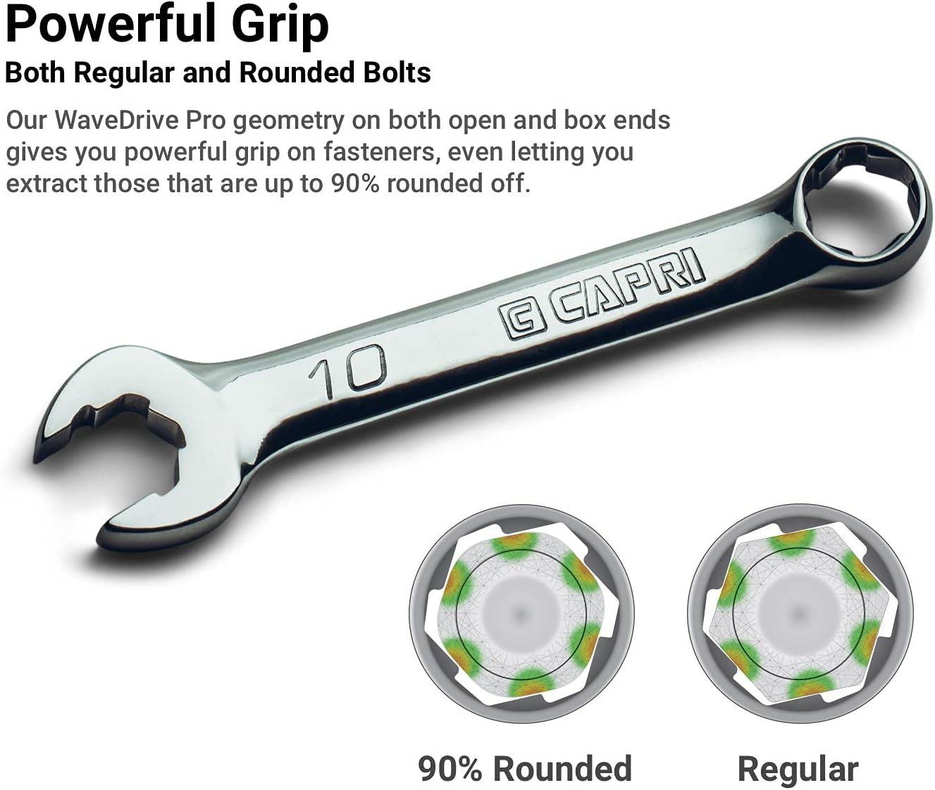 Capri Tools XT90 WaveDrive Pro Combination Wrench Set for Regular and Rounded Bolts (20-Piece Metric & SAE (Stubby) / Mechanic's Tray)