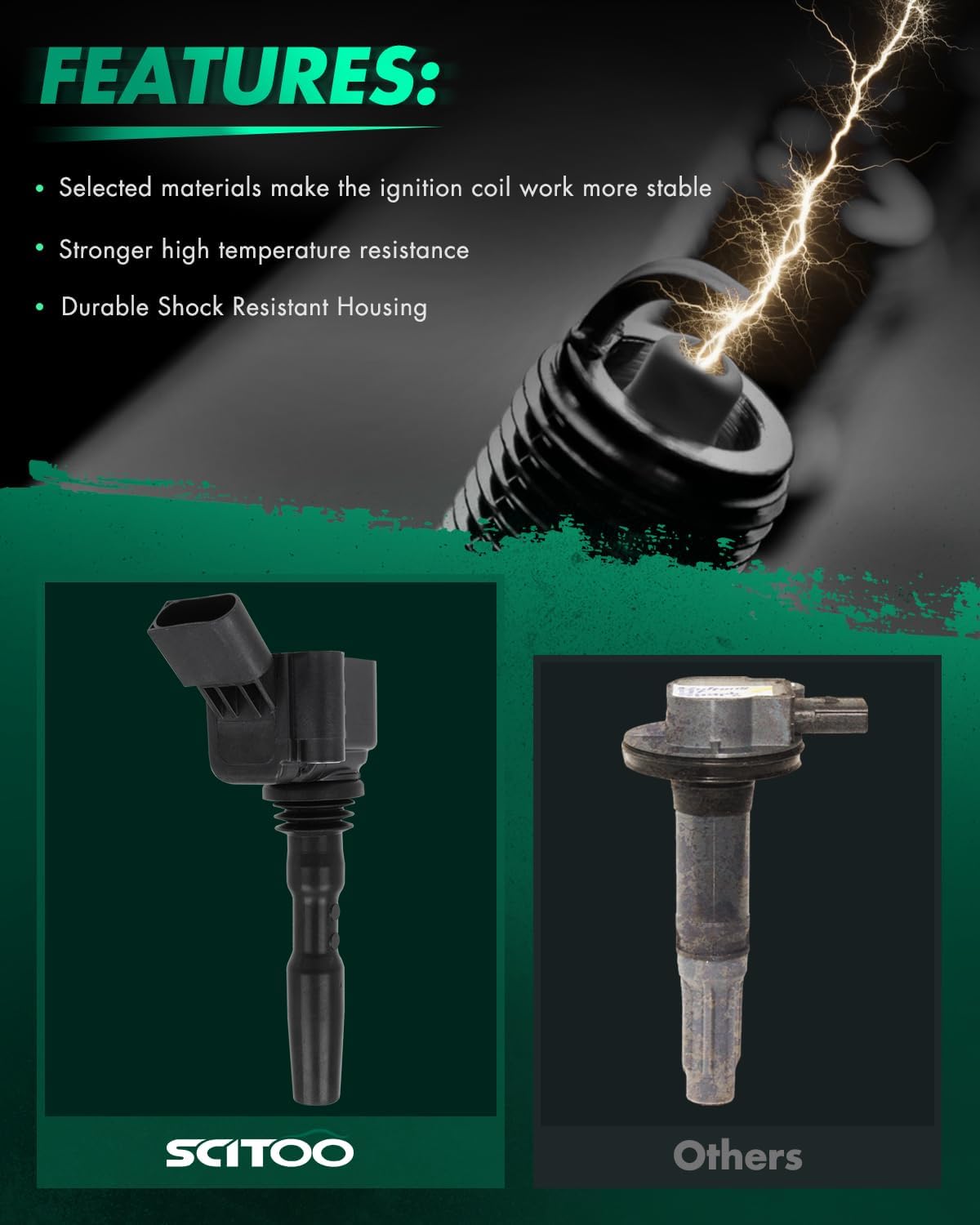 SCITOO UF779 ignition coil for J-etta 1.4L 2014-2017for G-olf 1.4L 2019-2020for A-udi A3 Sportback e-tron 1.4L 2016-2018 - 4 ignition coils wilth 4 iridium Spark Plugs Pack
