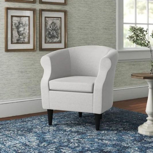 Comfortable Wide Barrel Living Room Chairs Size 32'' H x 31.50'' W x 27.5'' D | Plastic Solid + Manufactured Wood, Tight Back Round, Recessed Arms | Aesthetic Look, Traditional Look White Color