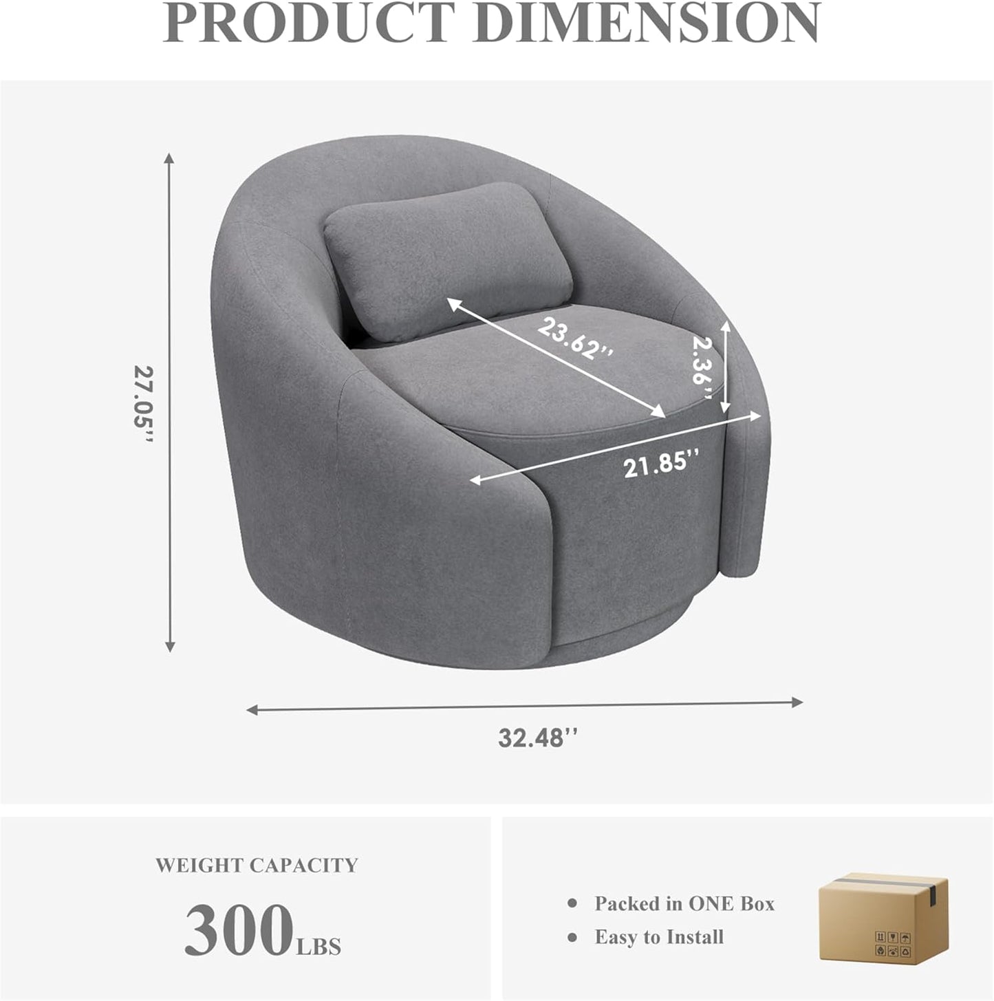 COLAMY 360°Swivel Accent Chairs, Mid-Century Modern Upholstered Chairs with Metal Base and Lumbar Pillow for Living Room, Bedroom, Home Office, 300 lbs Capacity,Grey