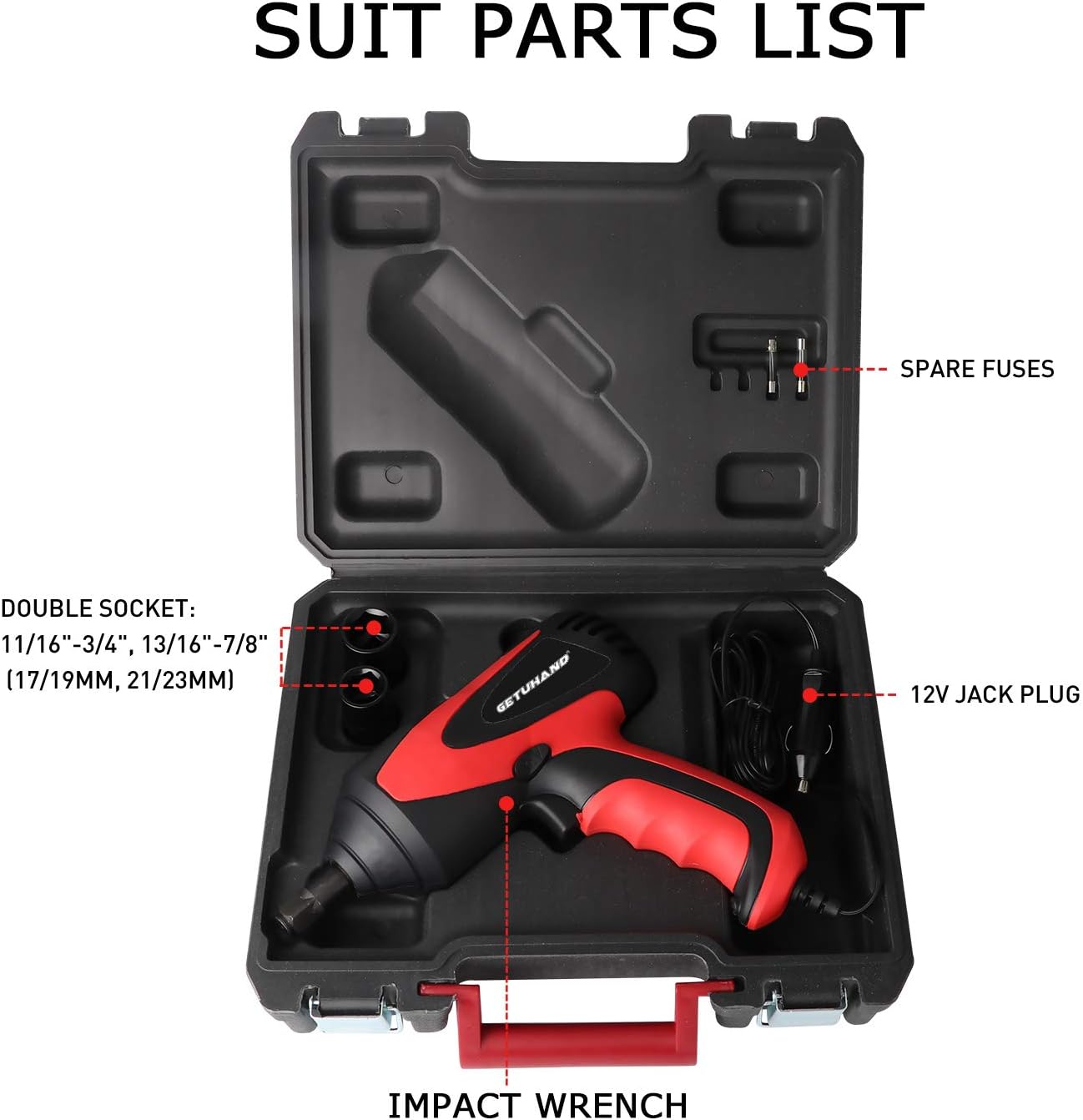 Car Impact Wrench 1/2 Inch & 12 Volt Portable Electric Impact Wrench Kit, Tire Repair Tools with Sockets and Carry Case