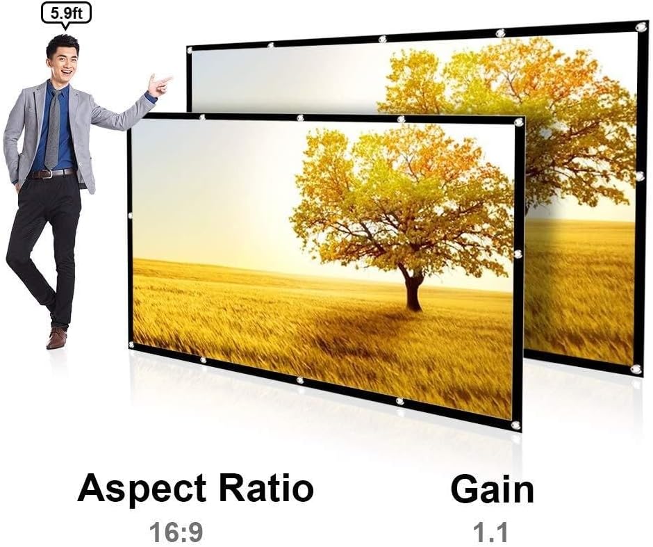 100 Inch Portable Projector Screen, 16:9 Foldable HD Polyester Projection Screen for Outdoor, Home Theater, KTV, and Conference Room Use, No Wrinkle, Lightweight