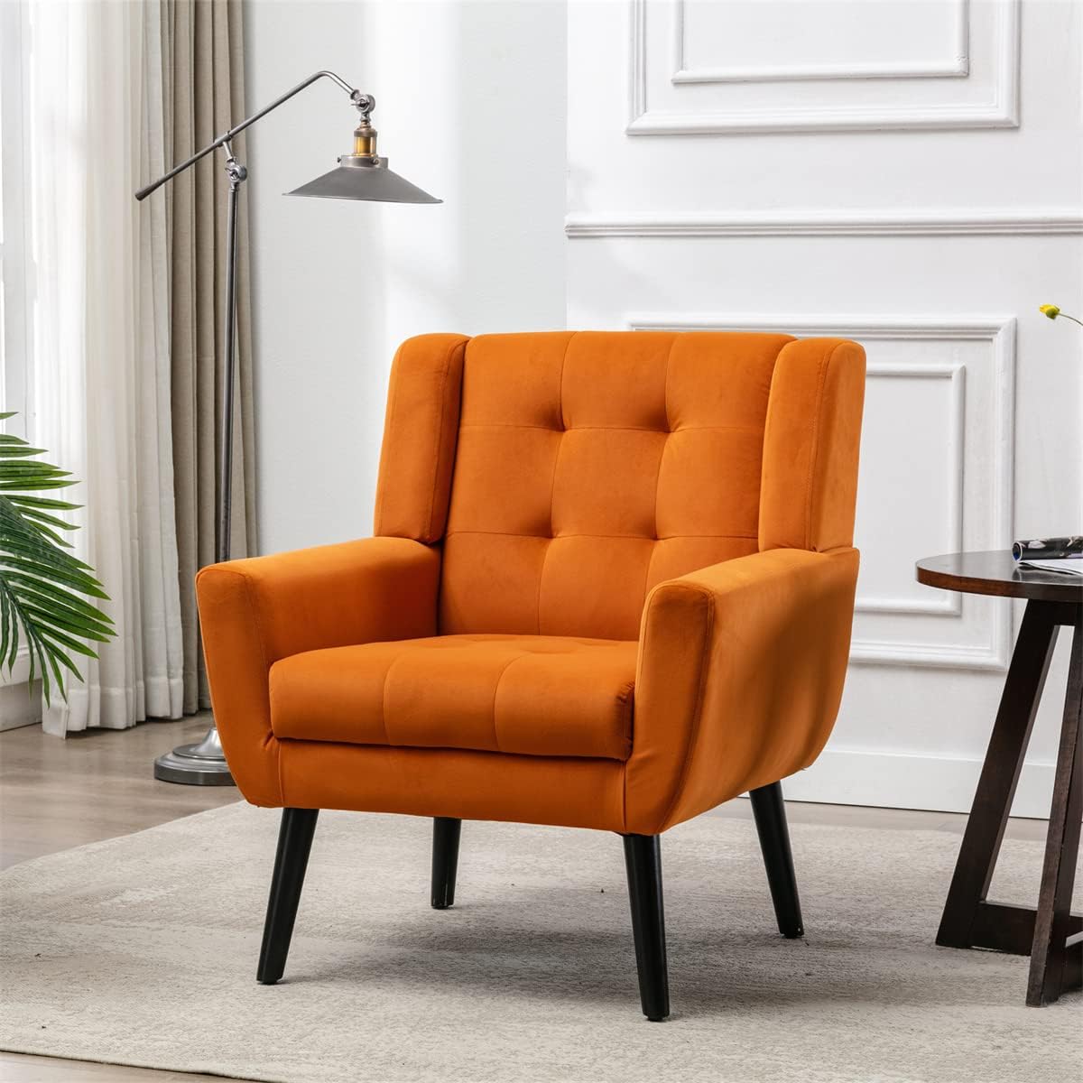 Velvet Accent Armchair,Upholstered Fabric Living Room Chair Ergonomics Chair Home Chair with Solid Black Legs,Tufted Back Decorative Chair Reading Chair for Indoor Home Living Room,Pink