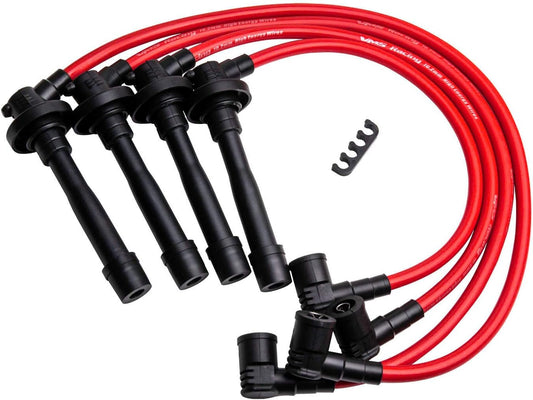 VMS RACING 88-91 10.2mm High Heat Performance Ignition Spark Plug Wires Set in Red Compatible with Honda Civic Crx 1.5L and 1.6L Sohc Engines Only 1989-1991