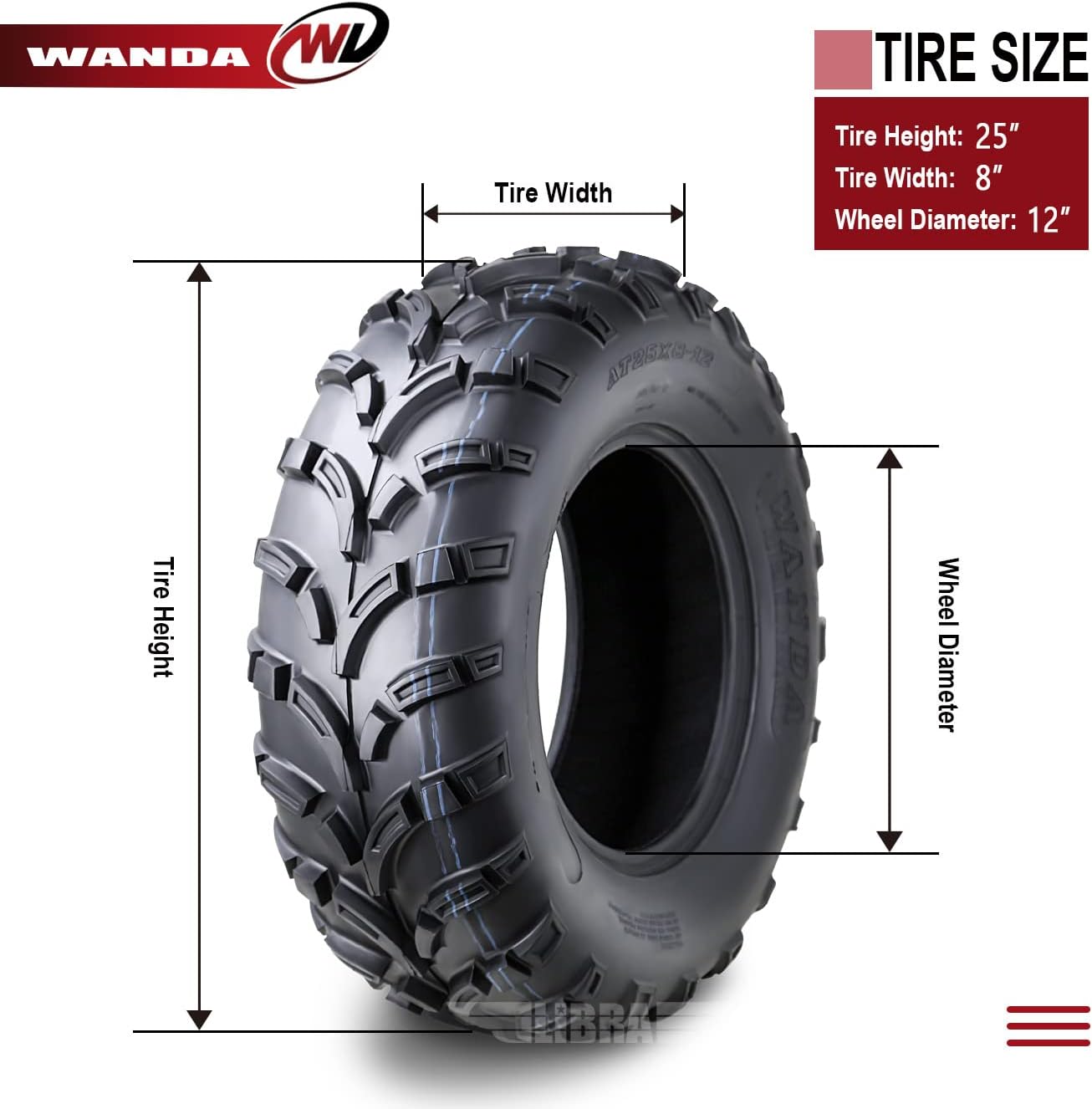 WANDA One UTV/ATV Tire 25x8-12 25x8x12 /6PR P373 Lit Mud - 10243