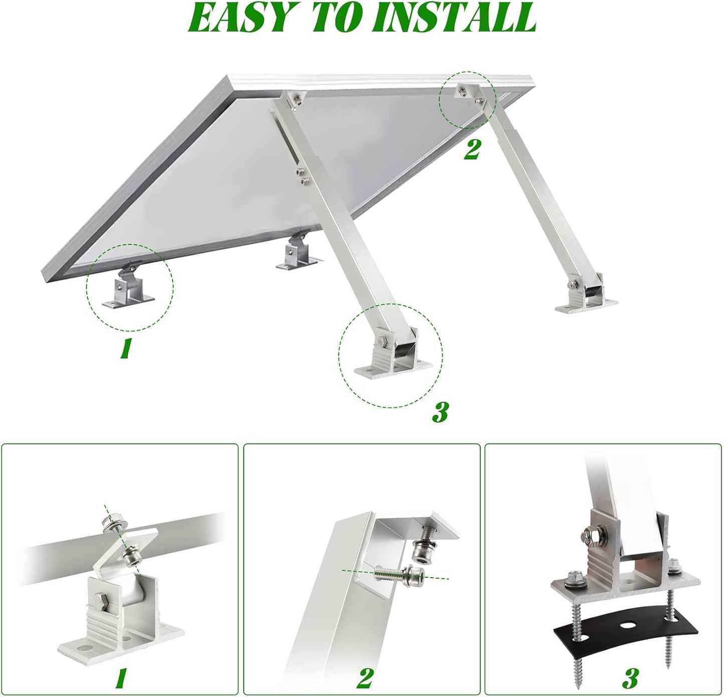 2 Sets Solar Panel Tilt Mount Brackets, 14-27IN Adjustable Solar Panel Rack, Support up to 100-450 Watt Mounting Bracket Set, Portable Stand for Roof RV Boat