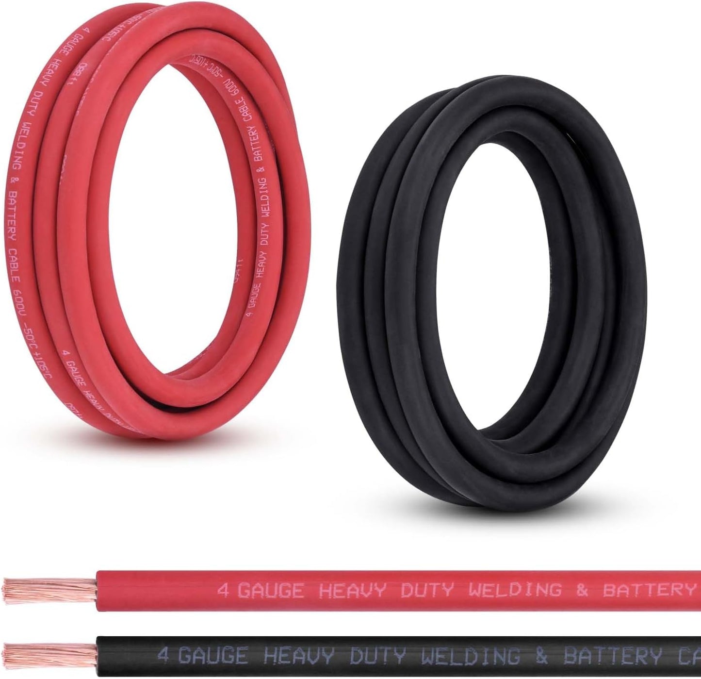 2 Gauge Battery Cable, 10FT Red + 10FT Black 2 AWG Pure Copper Wire Welding Cable, for Automotive, Battery, Solar and Generator, Standard USA OFC Wire