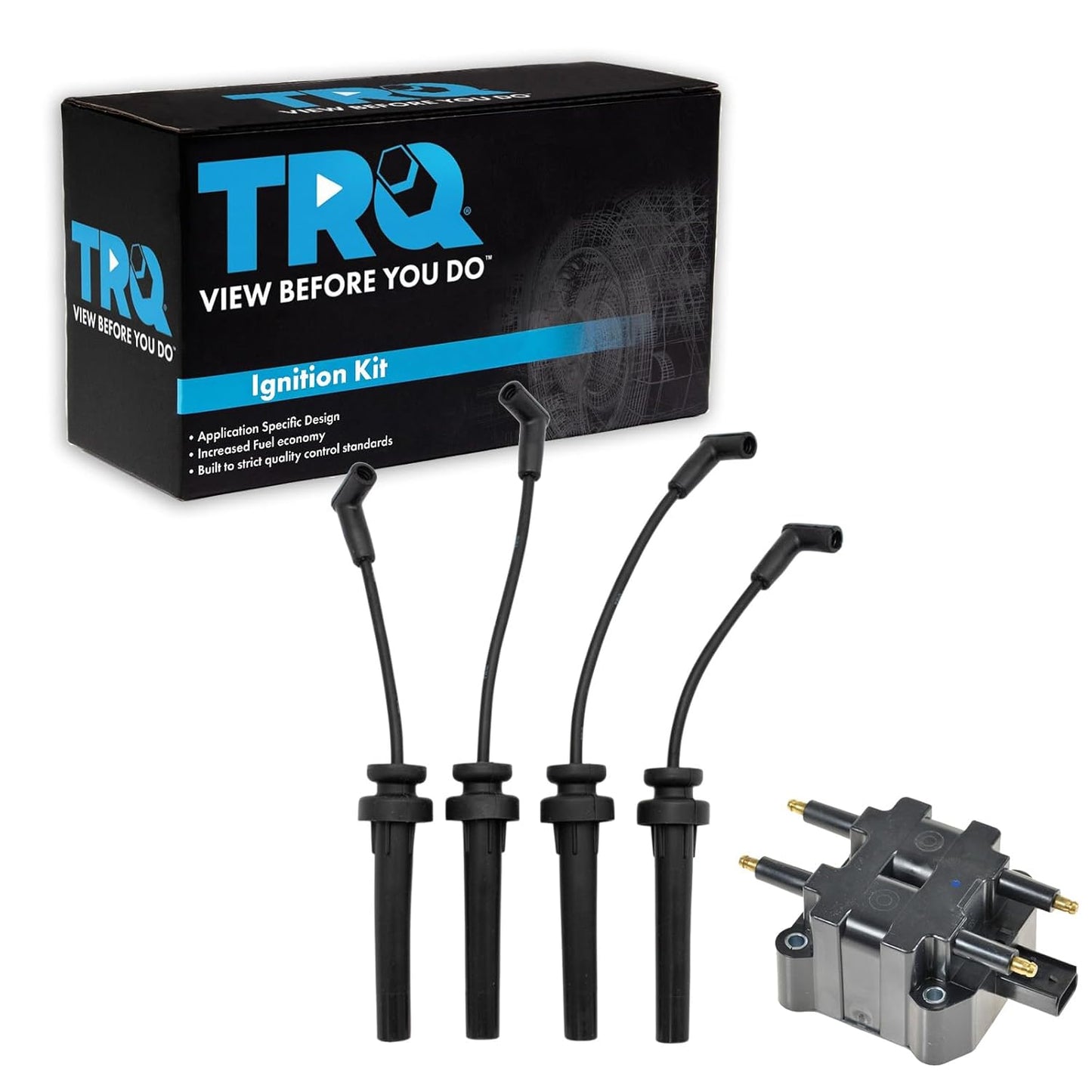 TRQ Ignition Kit Ignition Coil Spark Plugs Wire Set Compatible with 2003-2004 Ford Focus