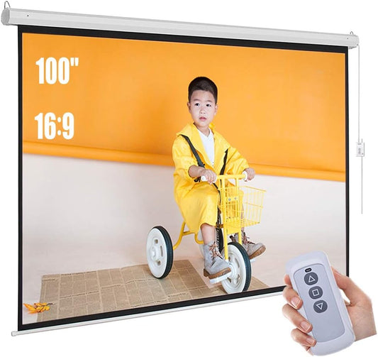 100" Motorized Electric Projector Screen 16:9 4K 3D Ready Wall Mounted with 12V Trigger Remote for Home Theater