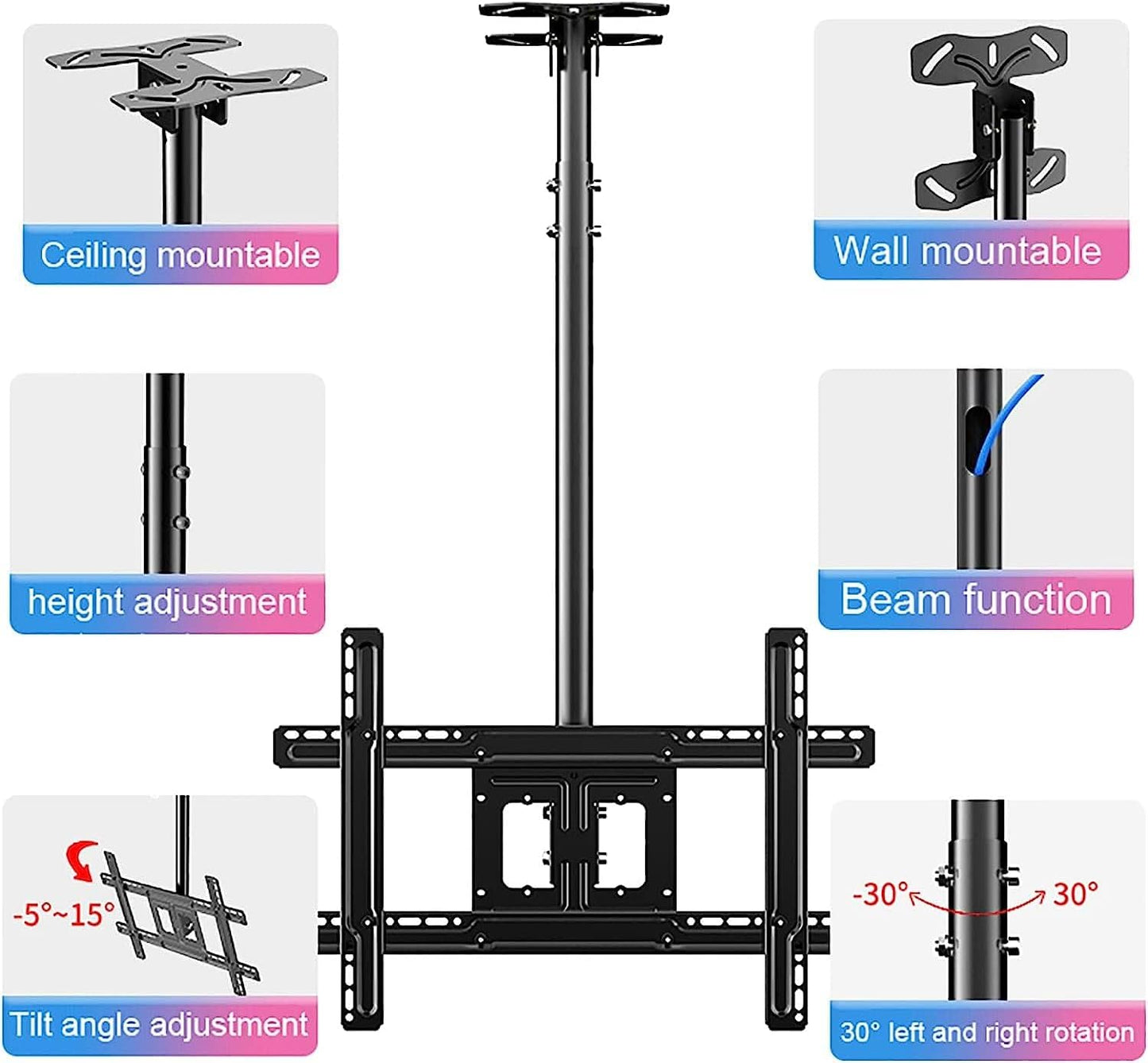 TV Stand/Base Tabletop with Bracket, Ceiling and Wall TV Mount for 32-70 Inch TVs Max 68.2kg VESA 600x400mm Black Swivel Tilt