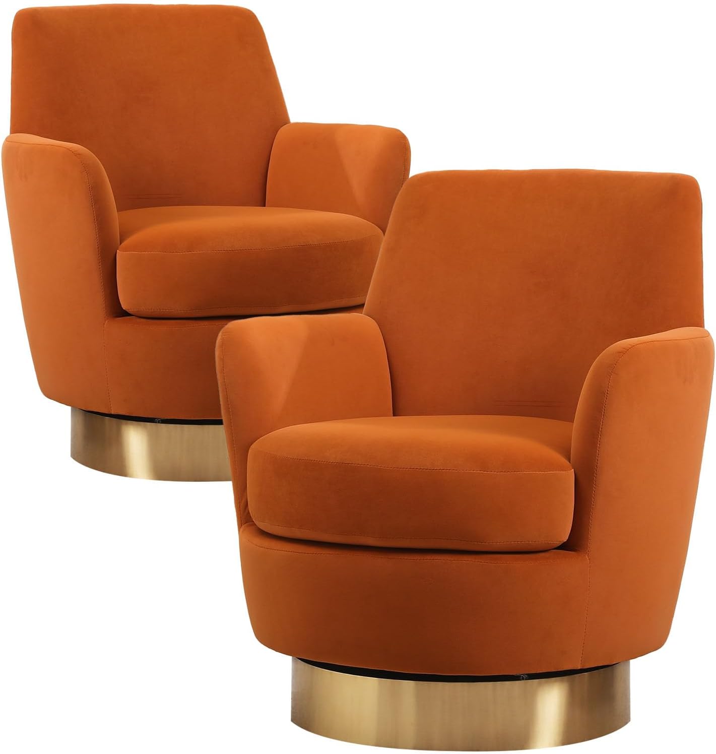 360° Swivel Barrel Chair Set of 2, 28.3" W Comfy Velvet Swivel Accent Chairs, Modern Round Single Accent Chair with Gold Metal Base for Living Room, Bedroom, Office (Beige*2)