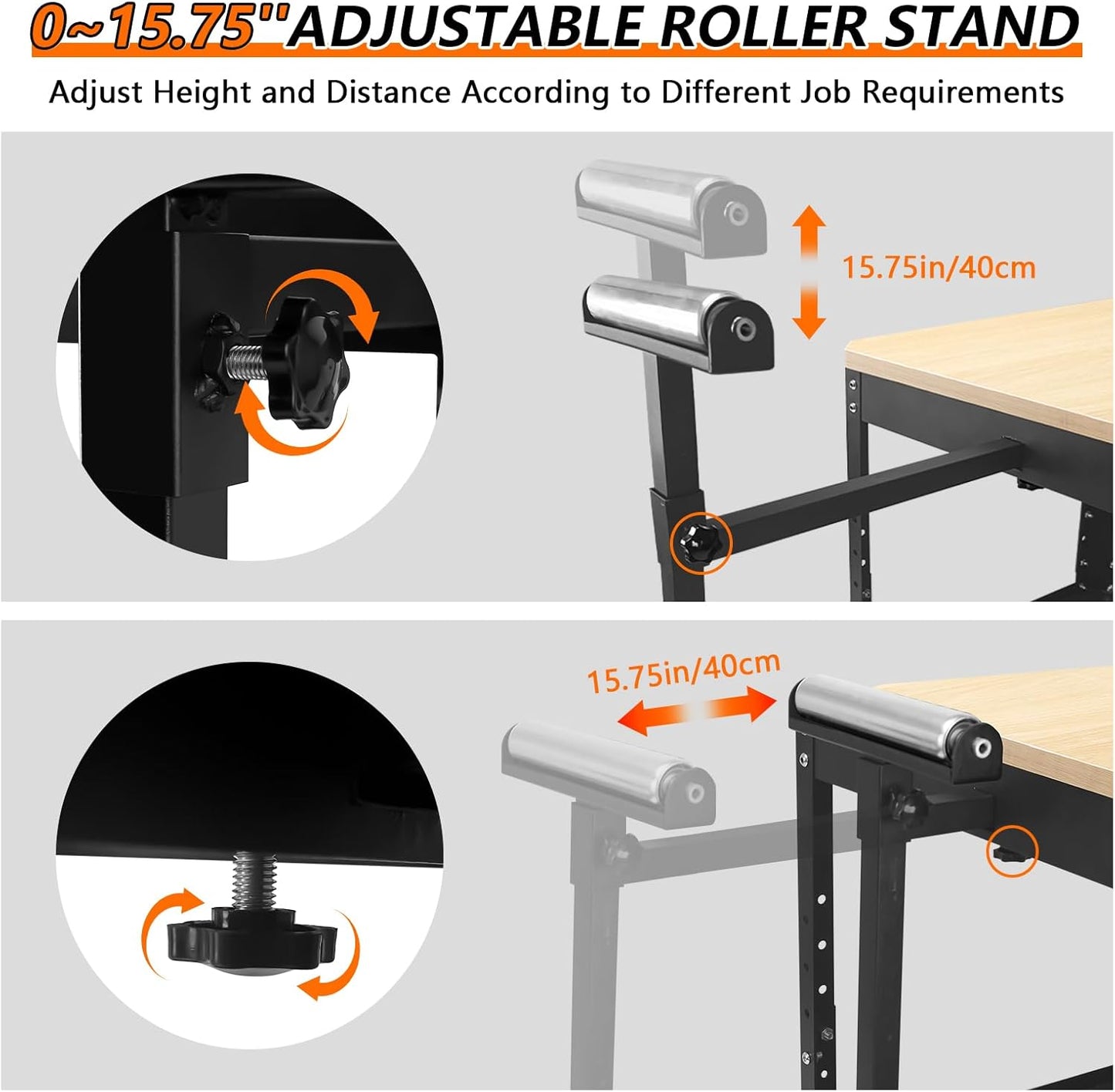 Rolling Planer Stand,550 lbs Load Capacity Tool Stand with Wheels, Height Adjustable Miter Saw Planer Table with Extension Rollers, for Most Planers, Saws, Bench-top Machines, Power Tools