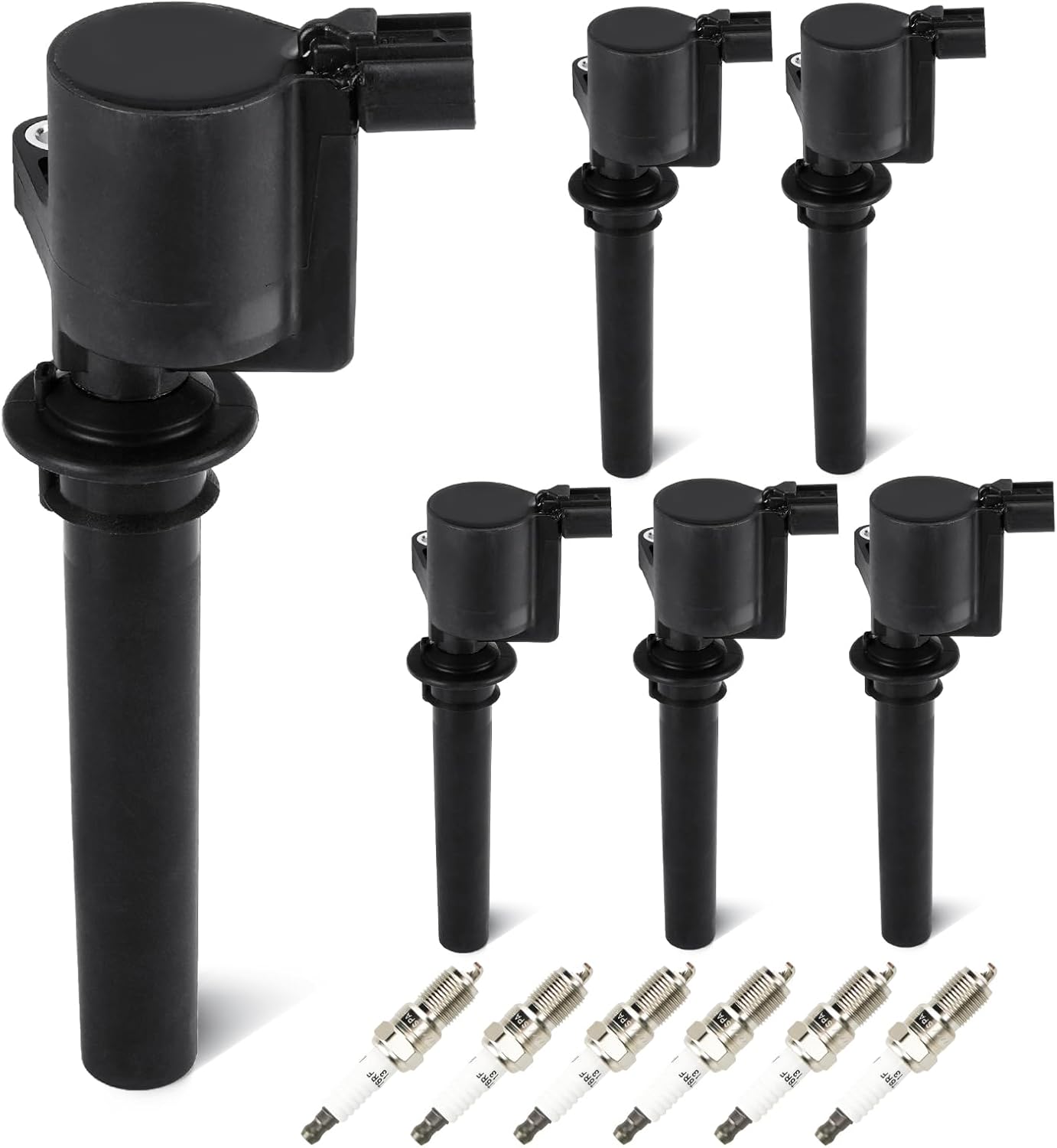 Set of 6 Ignition Coils Pack 6 Iridum Spark Plugs Compatible with 01-07 Ford Escape, 08 Mercury Mariner, 05-06 Montego, 00-04 Sable, 01-06 Mazda Tribute Replace FD502
