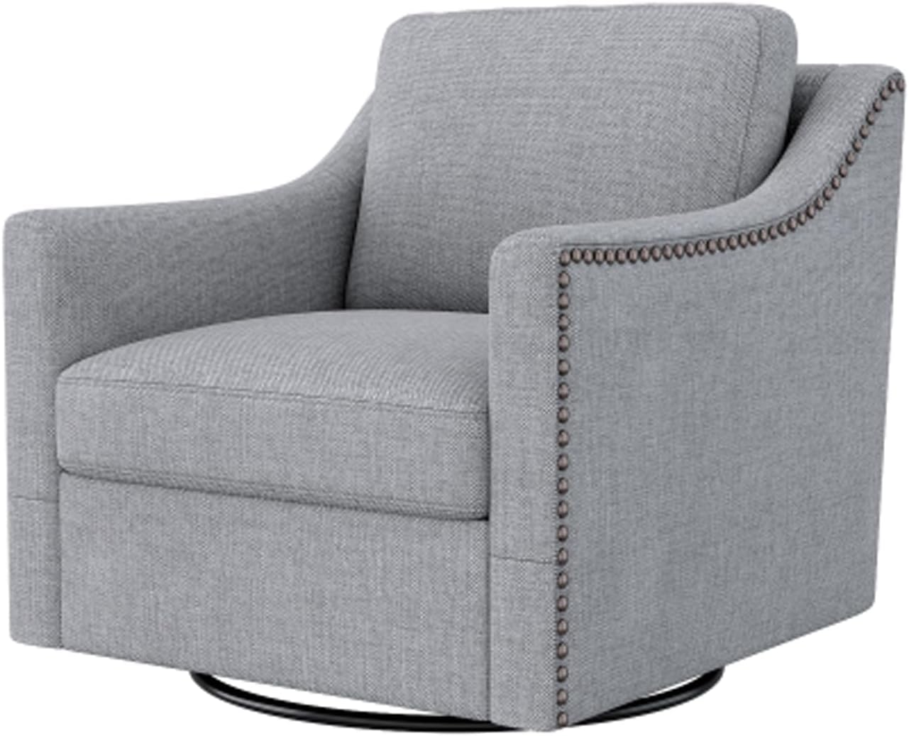 360 Degree Swivel Armchair Brass Nail Decorative Armchair Living Room Chairs Bedroom Chairs Living Room Chairs Suitable for Indoor Homes (Cotton Linen-Foam,BlackGray)