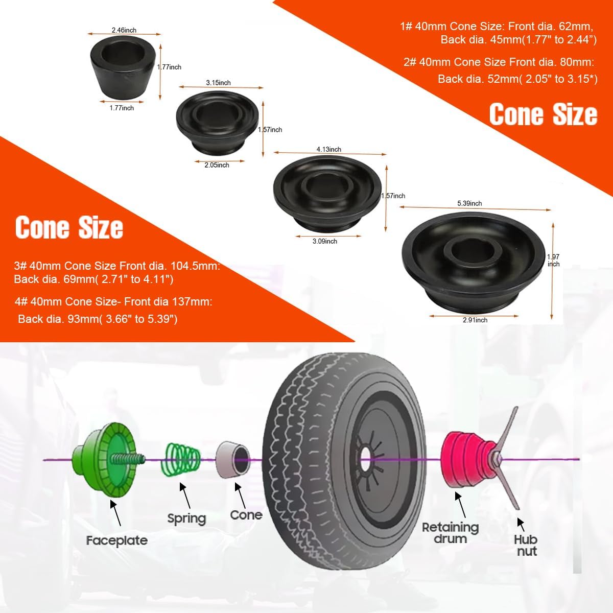 Wheel Balancer Cone, 4pcs Tire Balancing Machine Cones Set,Manual Tire Changer Centering Cone Billet for 40mm Shaft Fit for Most Passenger Car Truck
