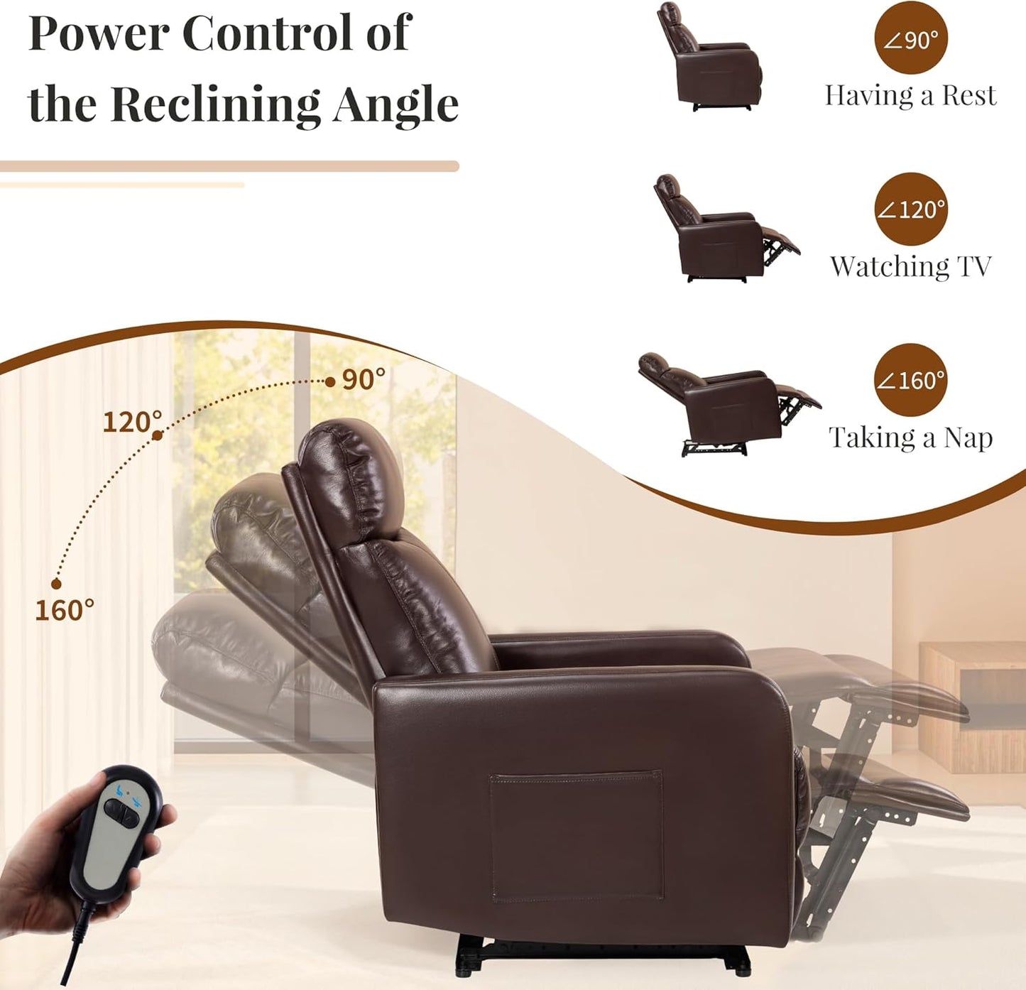 Zero Wall Power Recliner Chairs, Small Recliner for Small Spaces and Petite People Man Woman (1, Dark Brown Faux Leather)