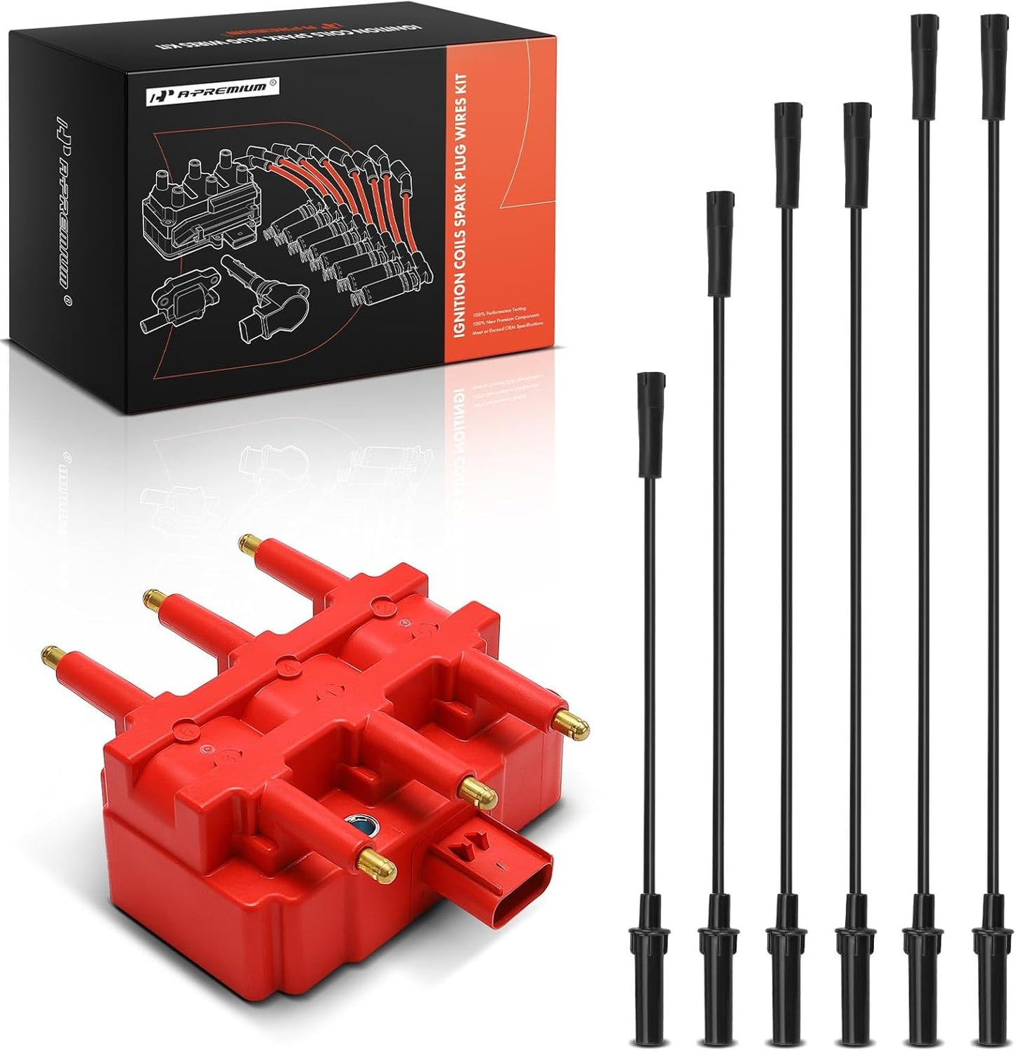 A-Premium 1 Ignition Coil with 6 Spark Plug Wires and 6 Iridium Spark Plugs Compatible with Dodge Grand Caravan 2001-2010, Caravan & Chrysler Town & Country, Pacifica, Voyager & Volkswagen Routan
