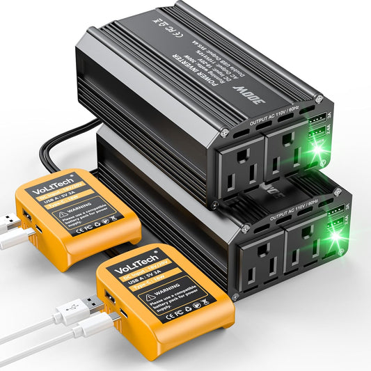 2PCS 300W Power Inverter 20V to 110V for Dewalt: VoLtTech Portable Battery Inverter Phone Charger Adapter with 2 AC Outlet & 2 USB Ports for Car, Vehicles, Laptop, Computer, Tools, Camping
