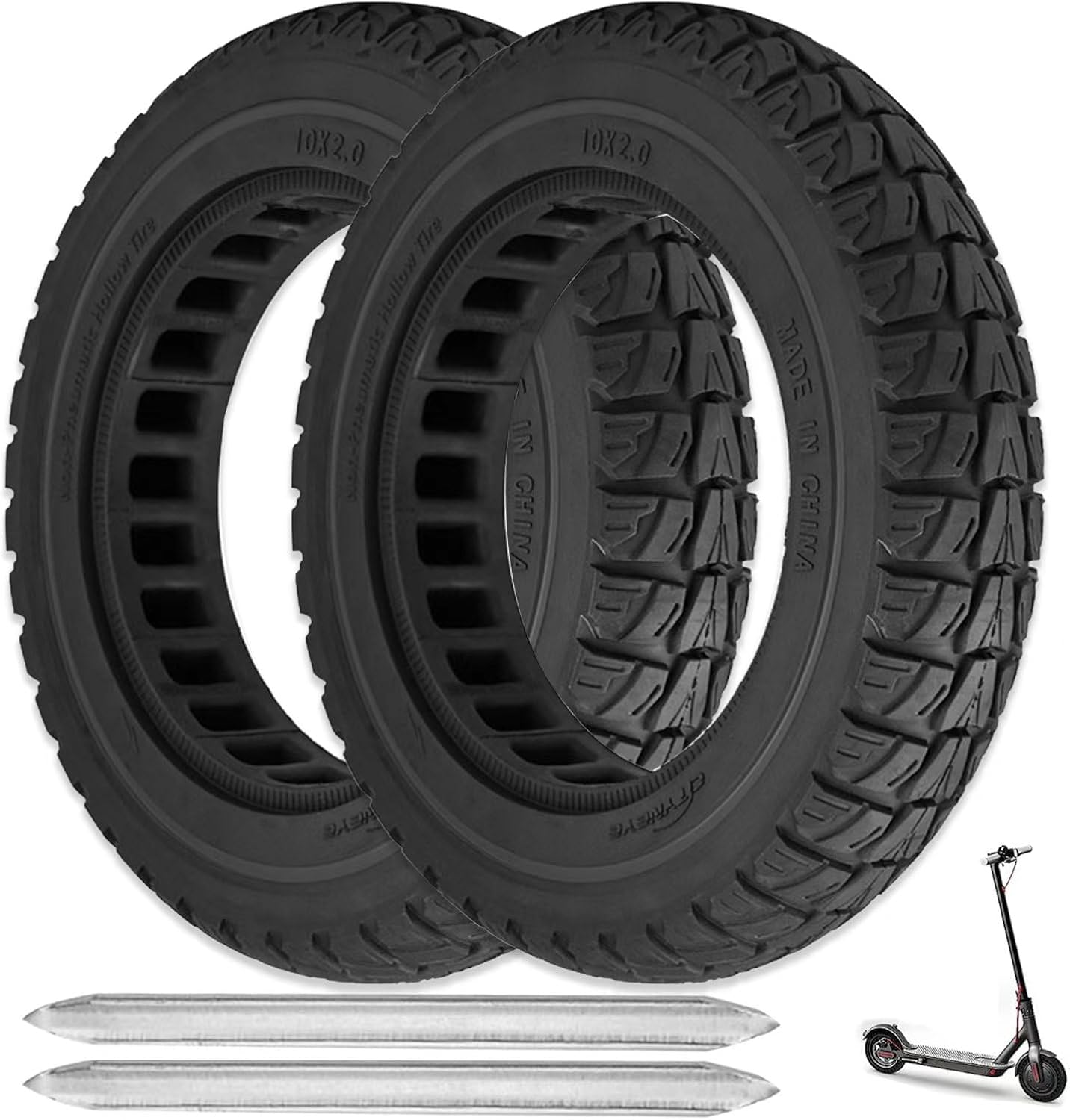 2PCS 10X2 Solid Tire, 10x2.125 Inch Tires Replacement for Gotrax G4 GXL V2 Ninebot Segway F25 F30 F40 F60 D40x Electric Scooter, 50/75-6.1 10 Inch Off Road Front Rear Tubeless Tire Wheel (Red)