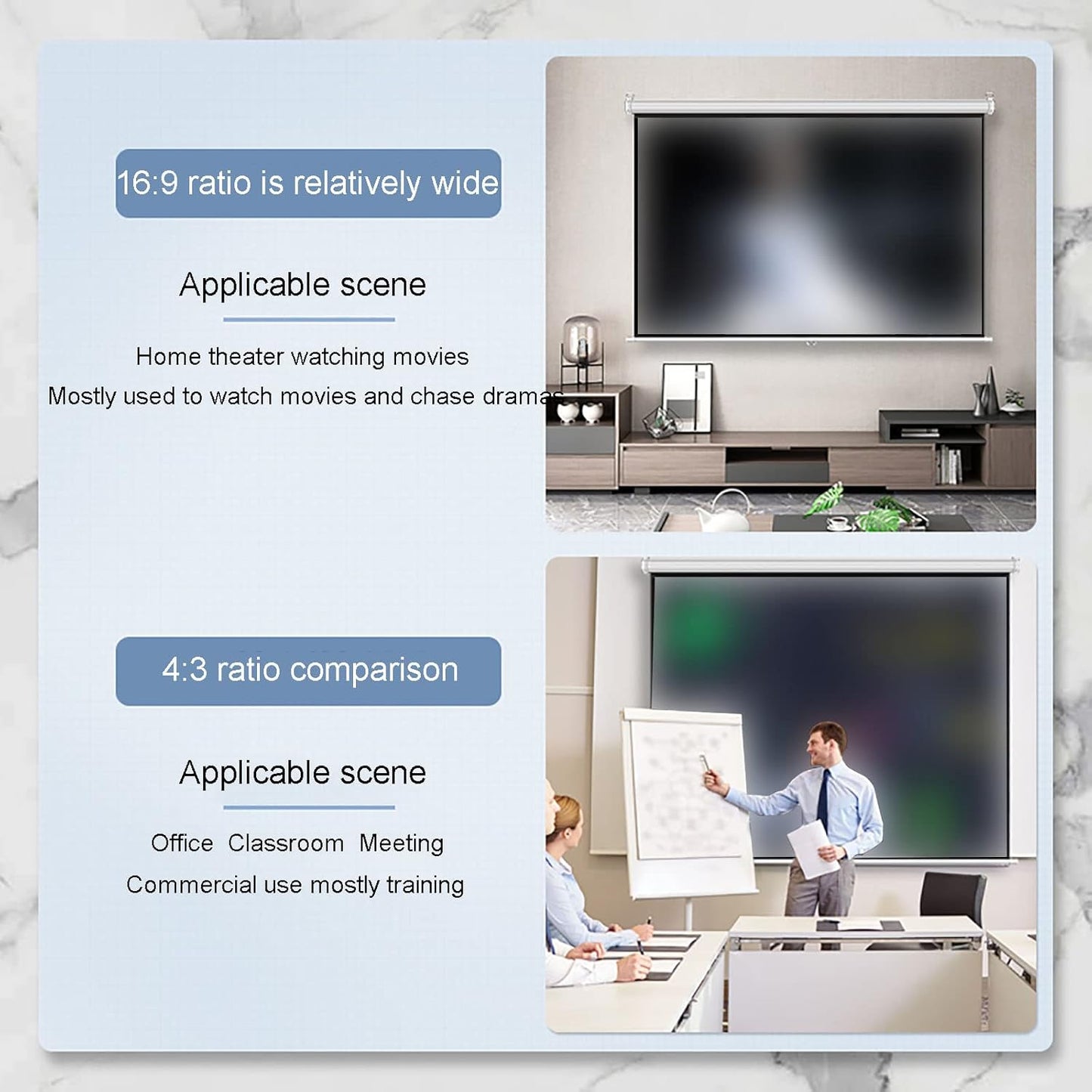 178° Wide Angle Wall-Mounted Projection Screen, 4:3/16:9 HD Retractable Automatic Lock Projection Screen, Manual Portable Projector Screen for Home Theater Conferences (100) (72inch 4:3)