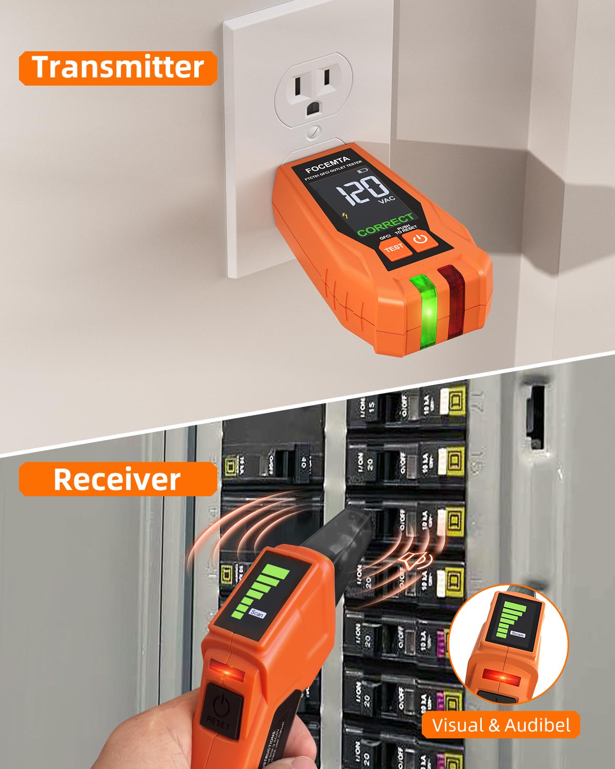Circuit Breaker Finder & GFCI Outlet Tester with Digital LCD Display, 90-135V Electrical Circuit Tracer Tool for Electricians/DIY – Lightweight (Includes Batteries & Carrying Case)