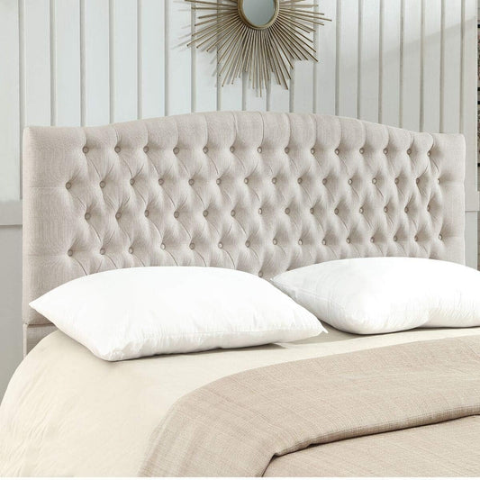 24KF Upholstered Tufted Button Linen Fabric Headboard,Comfortable Fashional Headboard King/CA King Size,Ivory