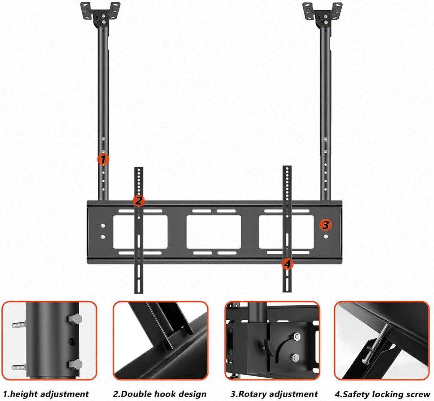 Ceiling TV Stand - Tv Wall Mount,for 32-100 Inches Tv Double Pole Large LED Screens Stand,Telescoping TV Lift,Adjustable Height Wall TV Mount Bracket,Three Installation M