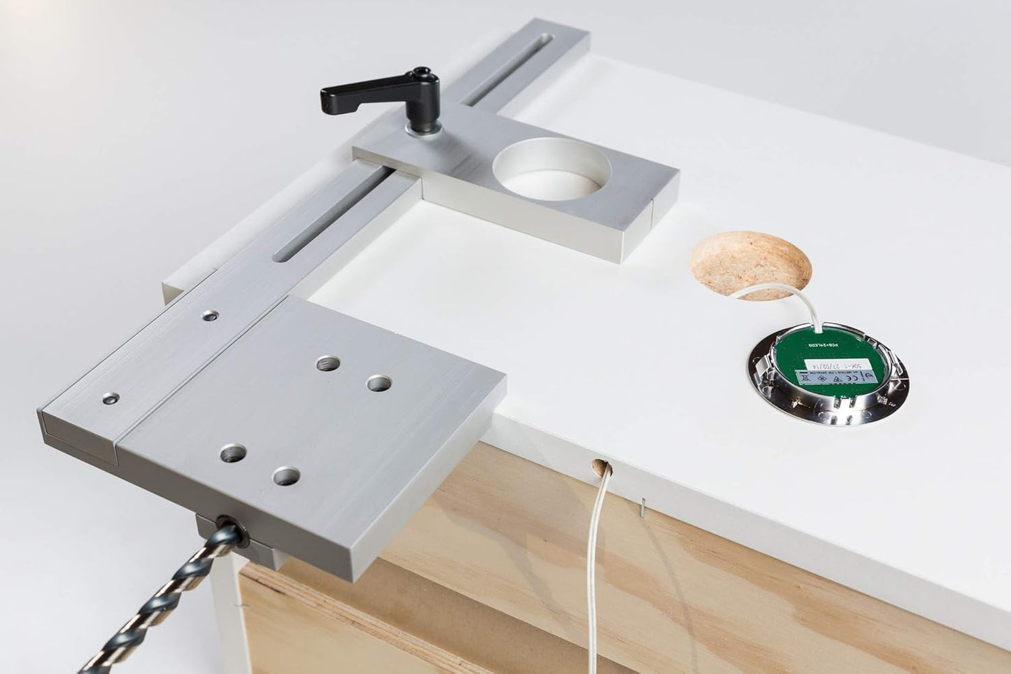 Cabinet Light Jig MAX, 2-1/8" and 2-1/4" Forstner Bits with Case - for LED Puck and Strips - Made in USA - True Position Tools