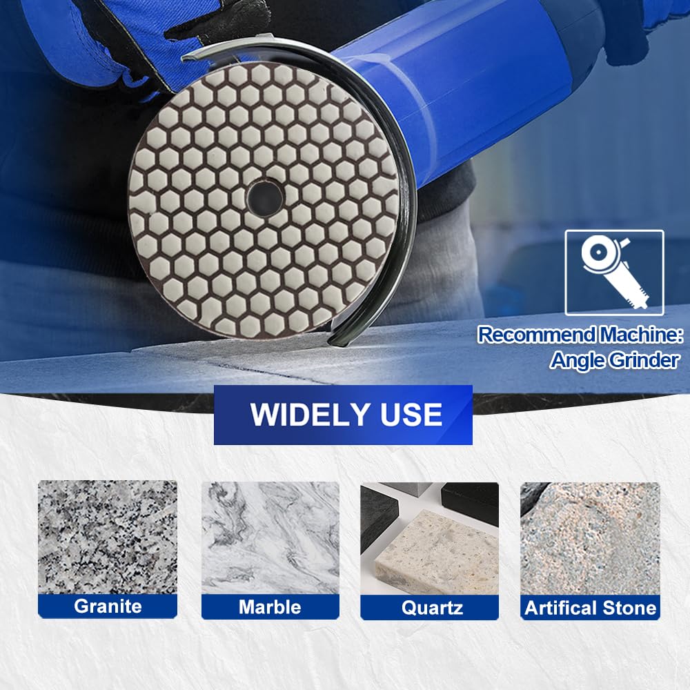 SHDIATOOL 5 Inch Dry Diamond polishing Pads Grit 50 for Granite Marble Quartz(7-Pack)