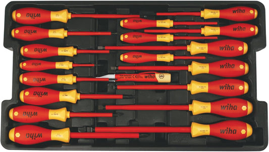 Wiha 32095 Slotted and Phillips Insulated Screwdriver Set, 1000 Volt, 19 Piece