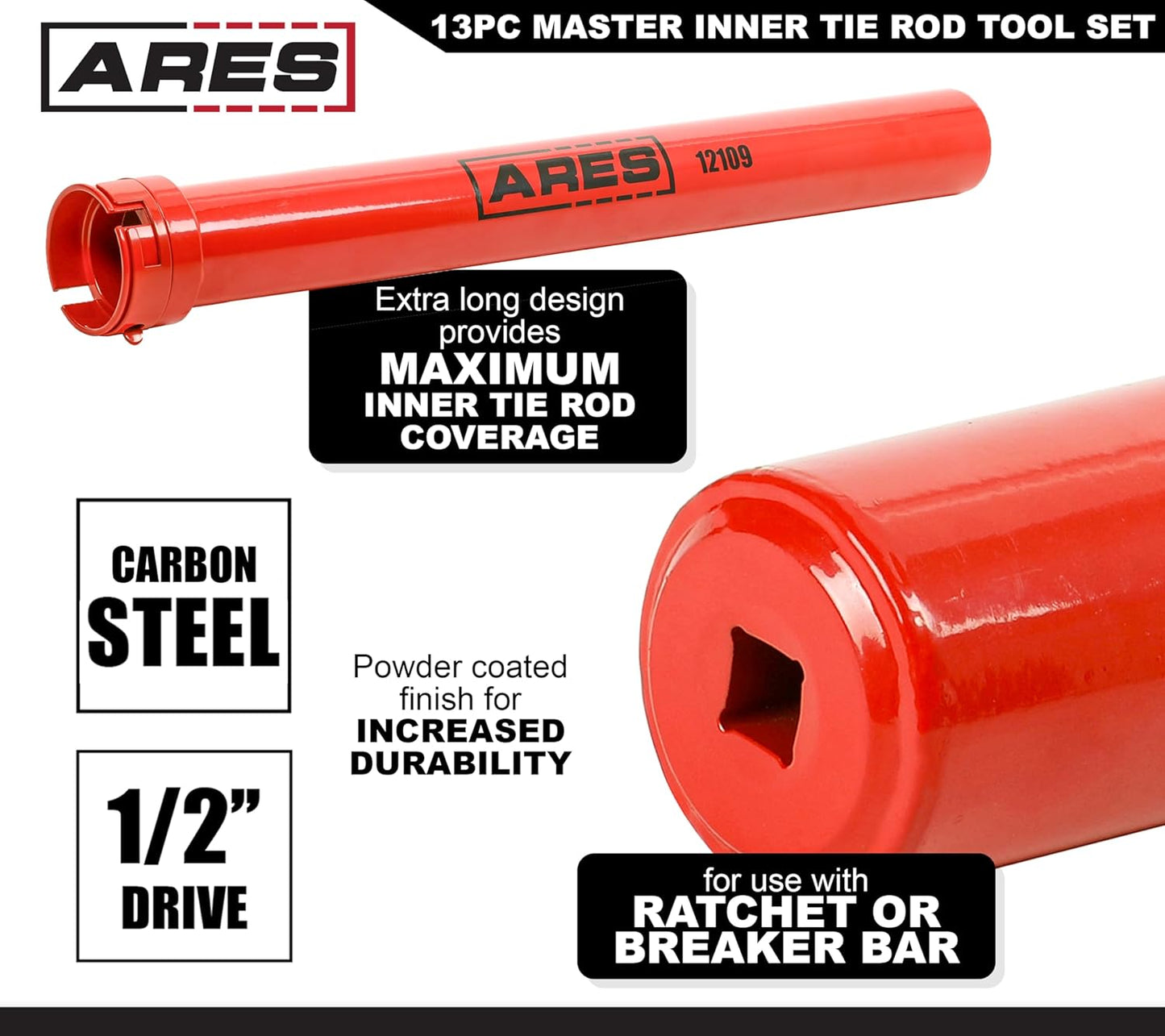 ARES 12109 – 13 Piece Master Inner Tie Rod Tool Set – Includes 12 Chrome Moly Crowfoot Wrench Adapters – Service Inner Tie Rods Without Removing Rack and Pinion – Includes Storage Case
