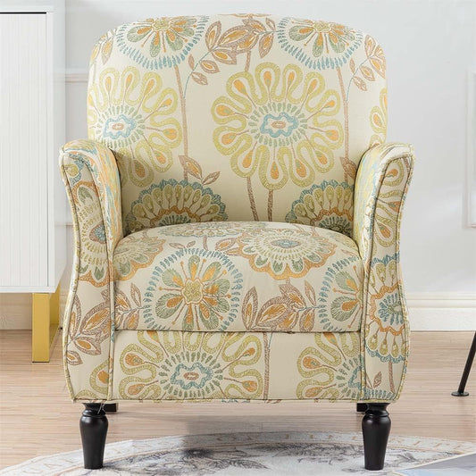 Accent Chair, Modern Tufted Upholstered Living Room Chair Armchair with Wood Gourd Legs, Comfy Leisure Club Chair Single Sofa Chair with High Backrest and Padded Cushion for Living Room Bedroom Yellow