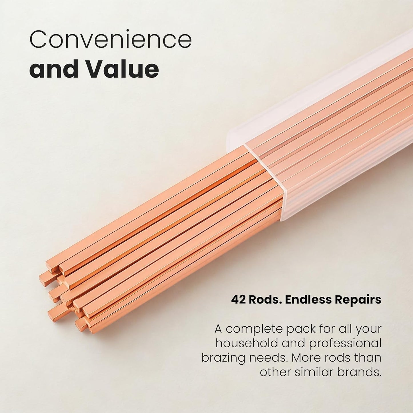 Brazing Rods with Raised Segments Desgin, 15% Silver Brazing Rod BCuP-5, Copper Brass Brazing Rods for HVAC & Plumbing, Silver Solder Welding Rod Kit, 42pcs 10" Brazing Rods Flux Coated for Copper