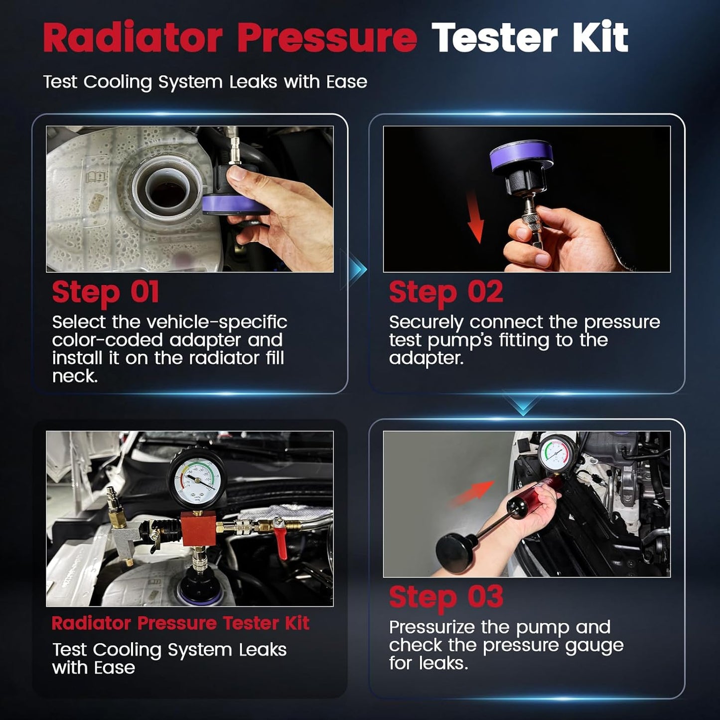 WNZ Coolant Pressure Tester Kit, 28PC Radiator Pressure Tester Kit, Radiator Cooling System Pressure Tester Kit with Vacuum Pump Vacuum Purge & Refill Tool