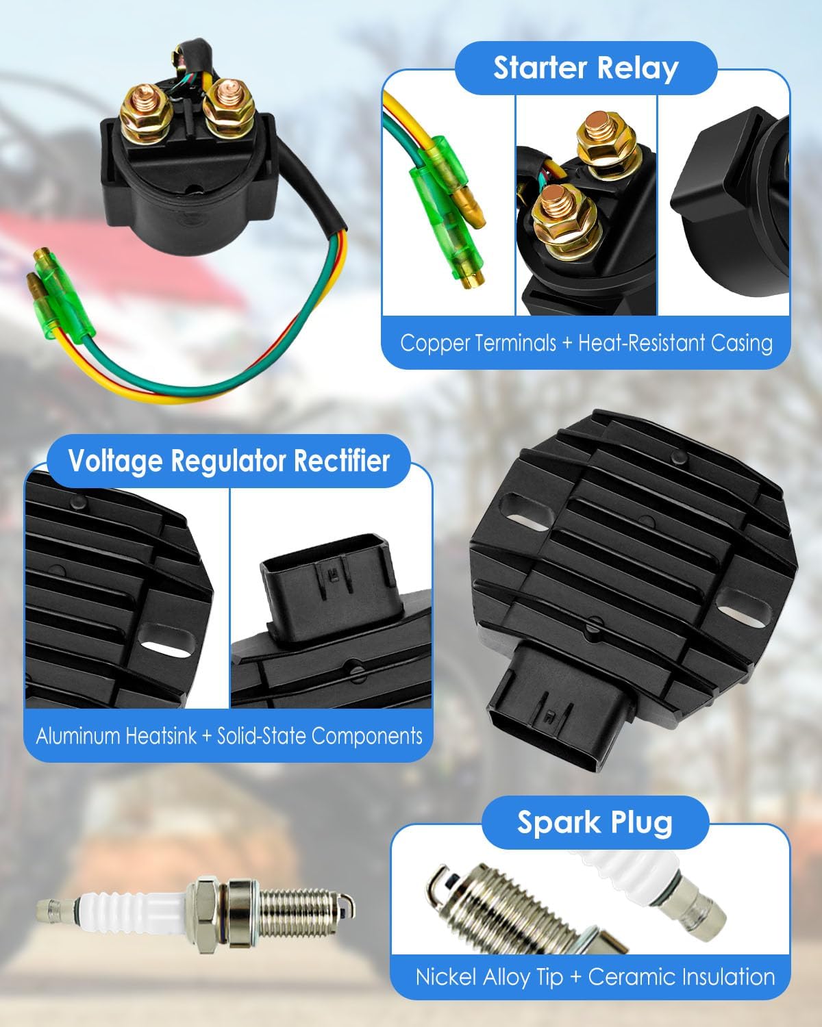 CDI Box Ignition Coil Kit Compatible with Honda Recon 250 1997-2021 TRX250TE TM TRX250EX TRX250X, CDI Box Ignition Coil Voltage Regulator Rectifier Relay Kit Replace 31600-HM8-B00