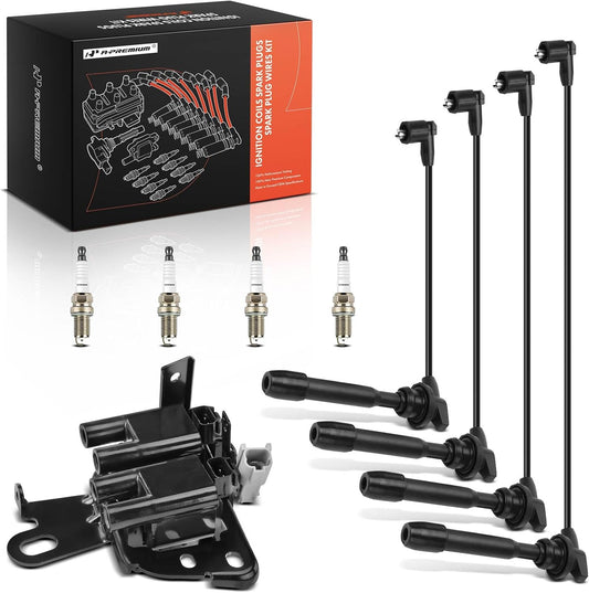 A-Premium 1 Ignition Coils with 4 Wire and 4 Iridium Spark Plugs Compatible with Hyundai Elantra 2001-2002 2.0L