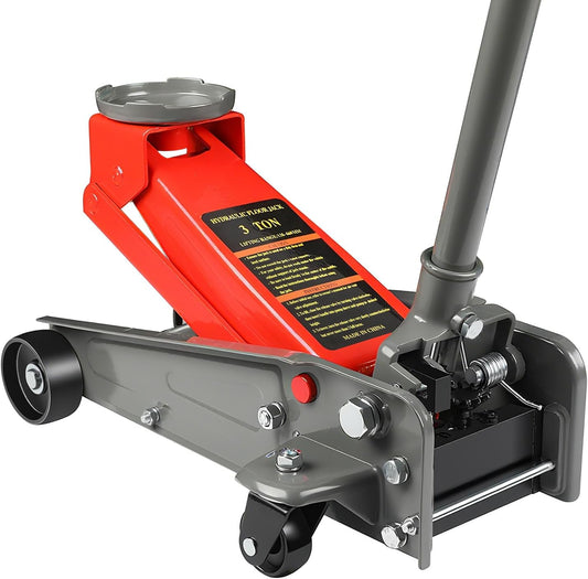 3 Ton Floor Jack,6600 LBS Heavy Duty Hydraulic Floor Jack with Wheels,Lift Range:5.31'' -18.11'',Carbon Steel Material,Suitable for Home,Garage and Repair Shops,Red