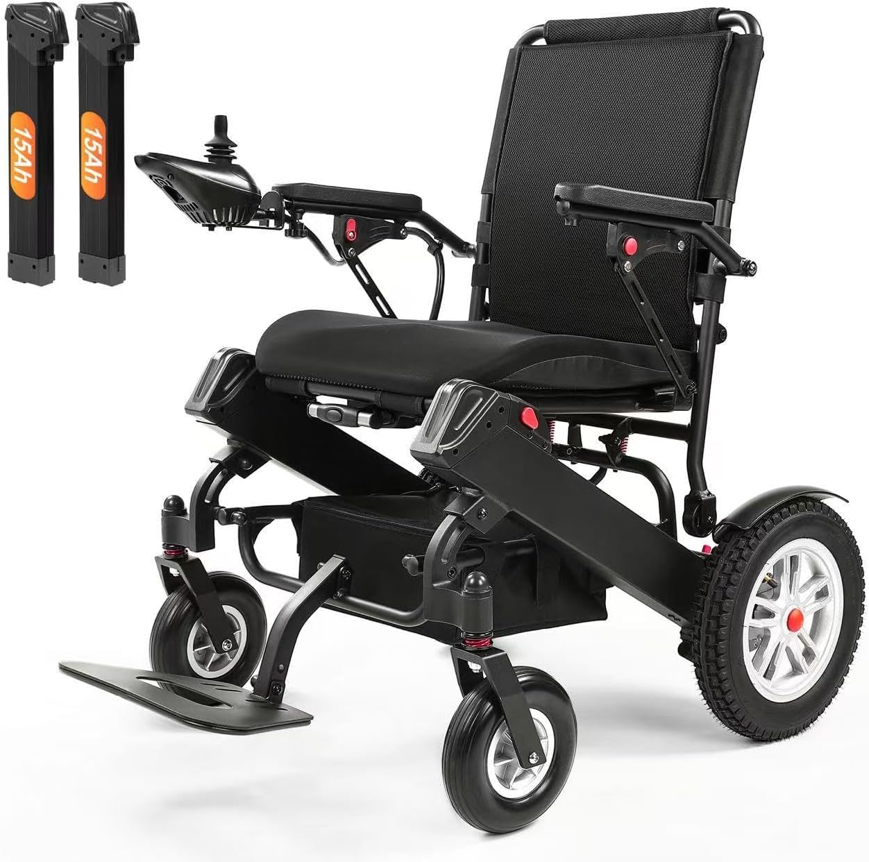 30 Miles Long Range Electric Wheelchair for Adults, Foldable Motorized Wheelchair with 2 Removable 10Ah Batteries, All Terrain Portable Power Wheelchairs for Senior, Airline Approved, Black