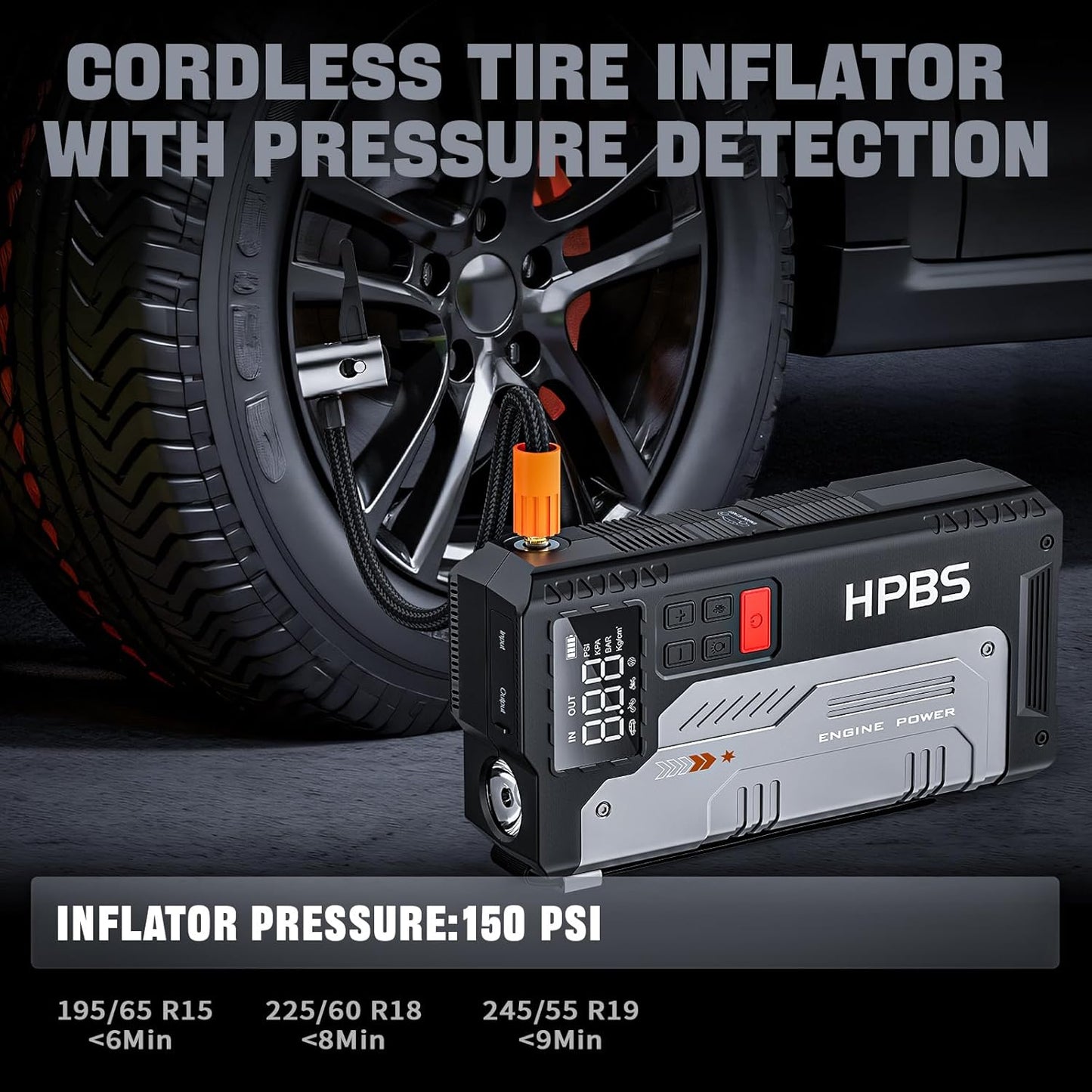 Car Jump Starter with Air Compressor, 5000A Portable Jump Starter Car Pack with 150PSI Tire Inflator for Up to 10.0L Gas and 8.0L Diesel Engines, 12V Jump Starter Box with LCD Display