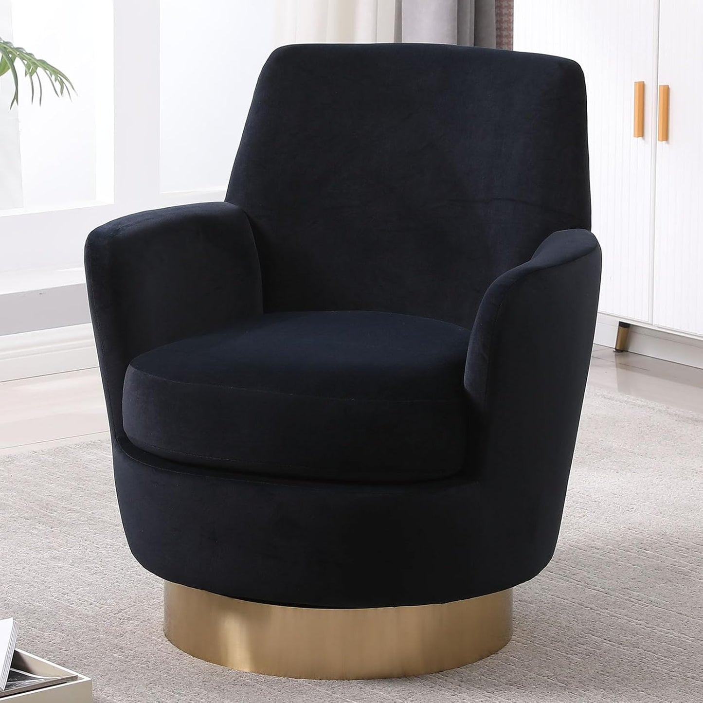 360° Swivel Barrel Chair Set of 2, 28.3" W Comfy Velvet Swivel Accent Chairs, Modern Round Single Accent Chair with Gold Metal Base for Living Room, Bedroom, Office (Beige*2)