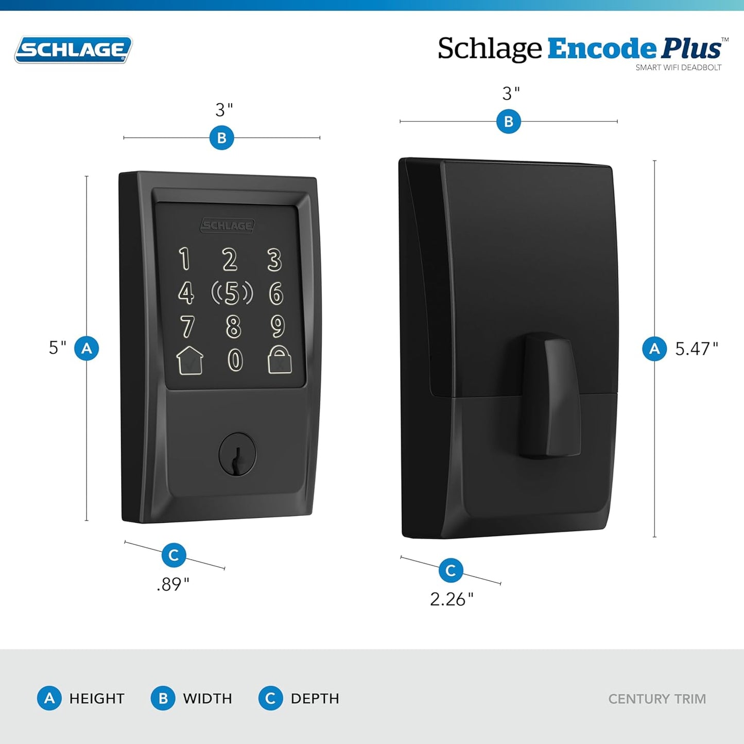 Schlage Encode Plus Smart Wi-Fi Lock for Front Door, Keyless Entry Deadbolt, Unlock with Apple Watch, Built-in WiFi and App Control, Easy Install, Alexa & Apple HomeKit Compatible, Matte Black
